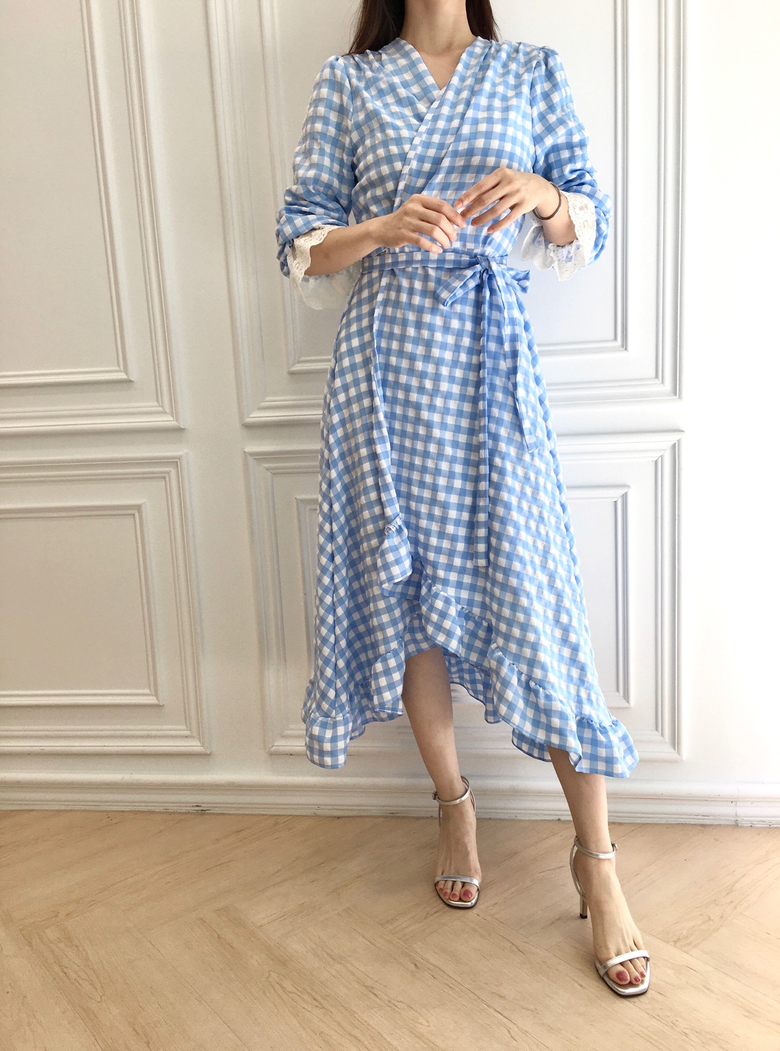 格紋揉皺荷葉洋