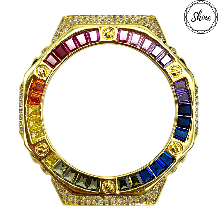 客製 GA-2100 金X白石彩虹閃石金屬錶殼