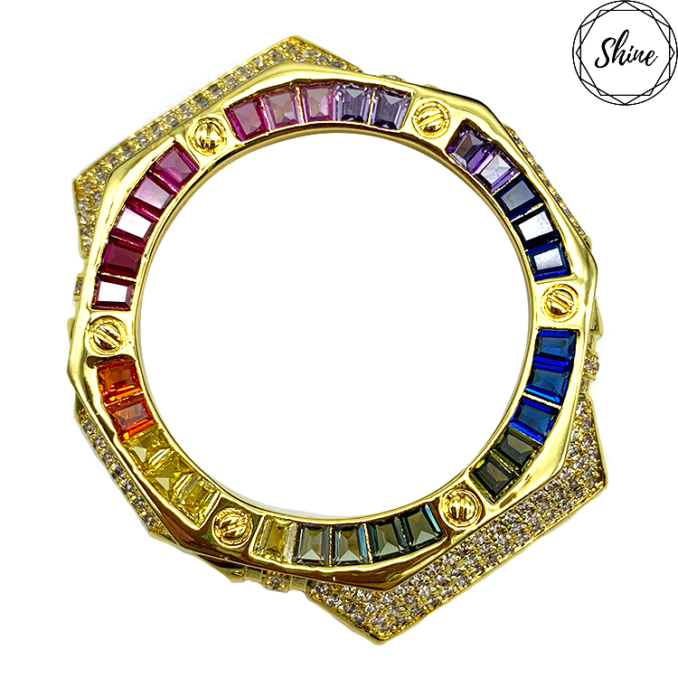 客製 GA-2100 金X白石彩虹閃石金屬錶殼