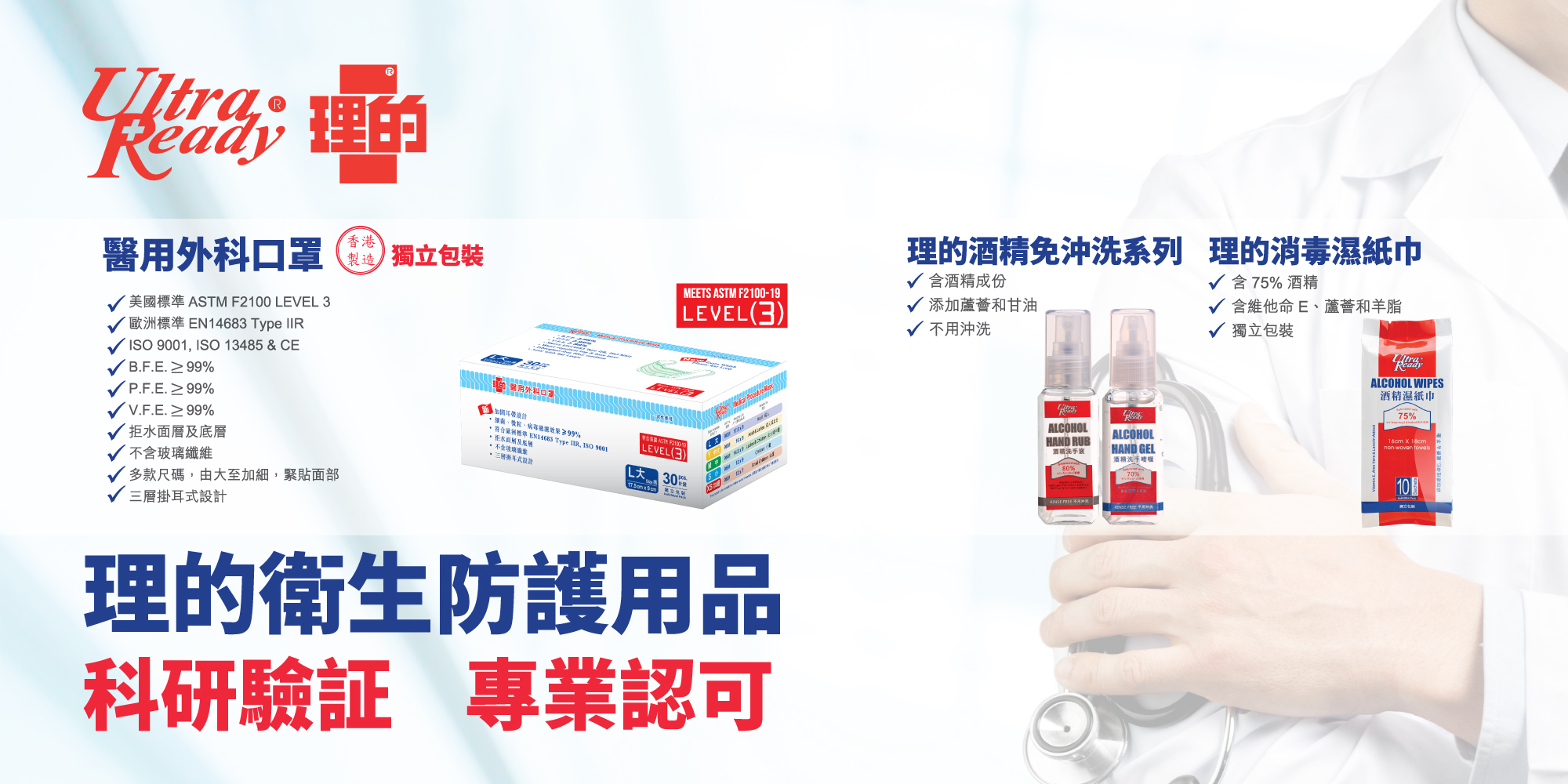 理的,防疫,口罩,酒精,酒精搓手液,酒精濕紙巾,細菌,病毒,衛生,Ultra Ready,infection control,mask,alcohol wipes,alcohol hand gel,alcohol hand rub
