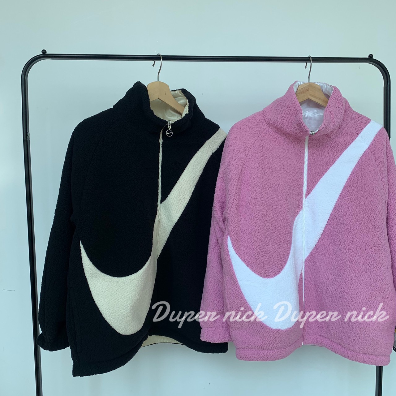 NIKE 毛尼 尼龍 雙面穿 立領外套 毛毛外套 熊寶寶外套 黑 粉 女