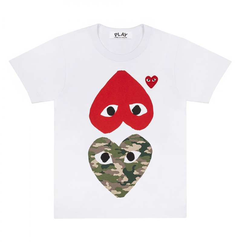 COMME des GARCONS PLAY Tee 川久保玲 上紅心 下迷彩 雙愛心 短T 現貨