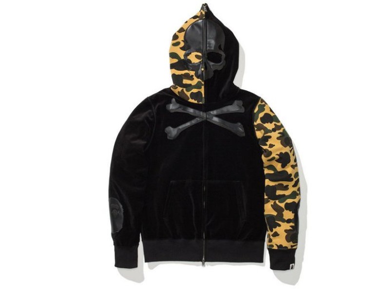 BAPE x MASTERMIND VELVET FULL ZIP HOODIE APE 天鵝絨 連帽 外套 骷髏 帽拉 黑黃 聯名 現貨