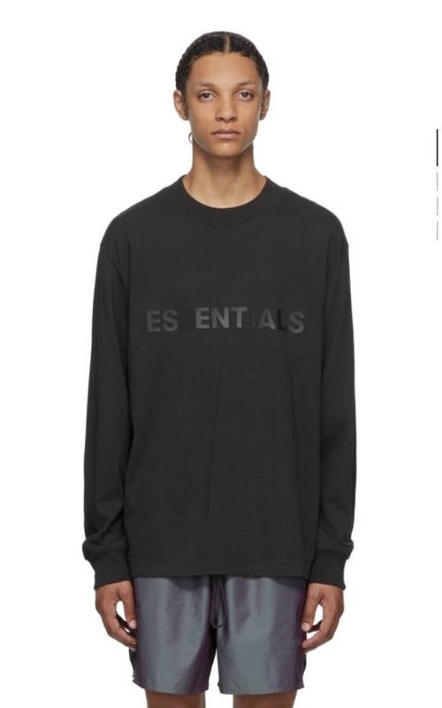 FOG Fear Of God Essentials LS TEE 3D Silicon BLACK 立體 LOGO 落肩 長T 現貨 黑色