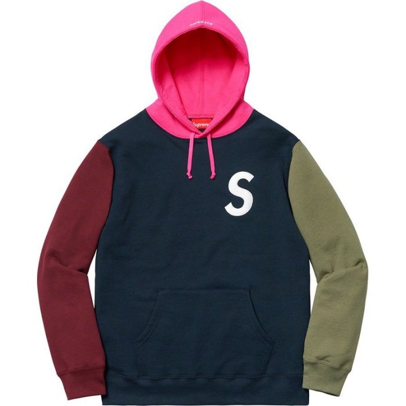2019SS Supreme S Logo Colorblocked Hooded 刺繡 拼接 帽T 現貨