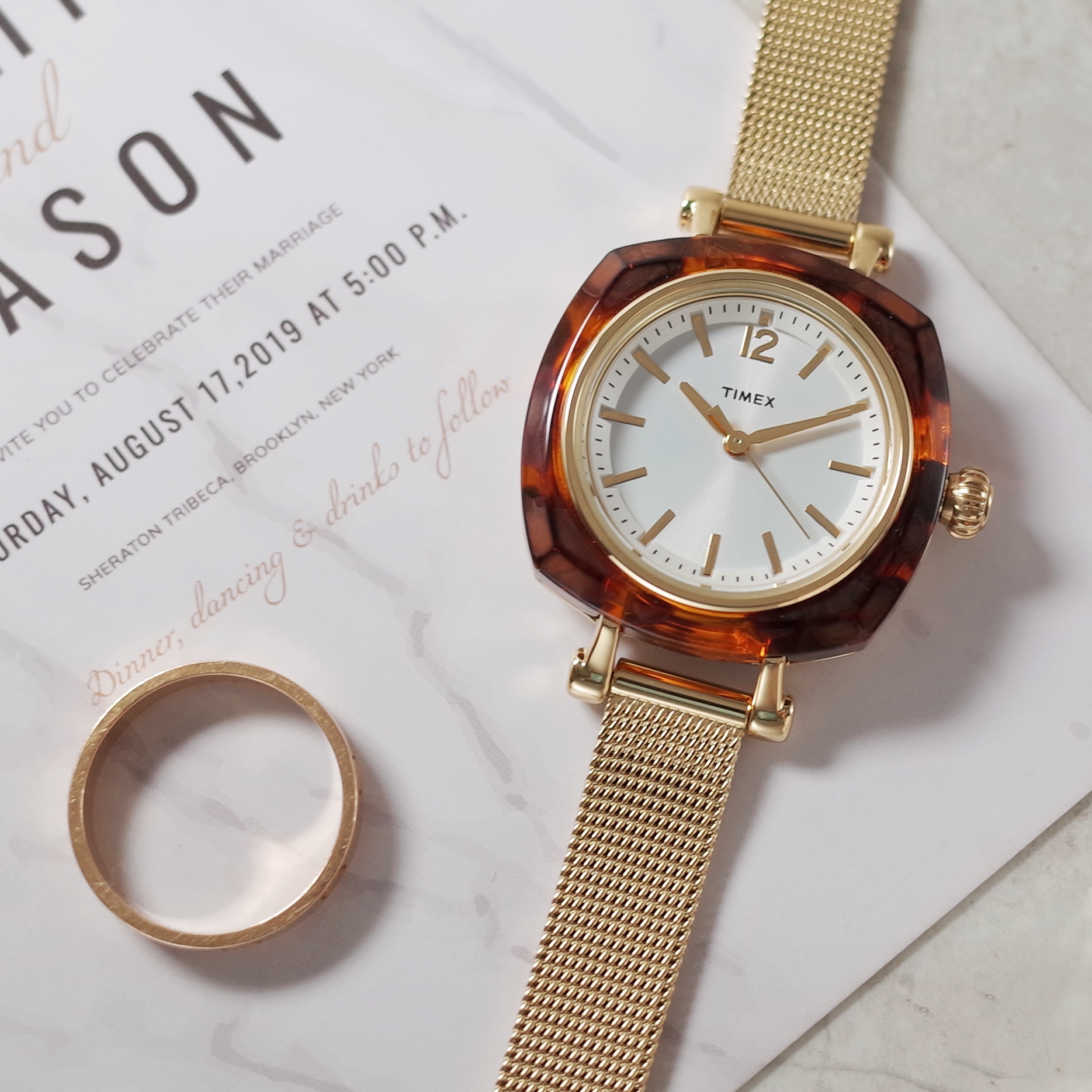 Timex TW2P69900 玳瑁錶 女裝 米蘭錶帶