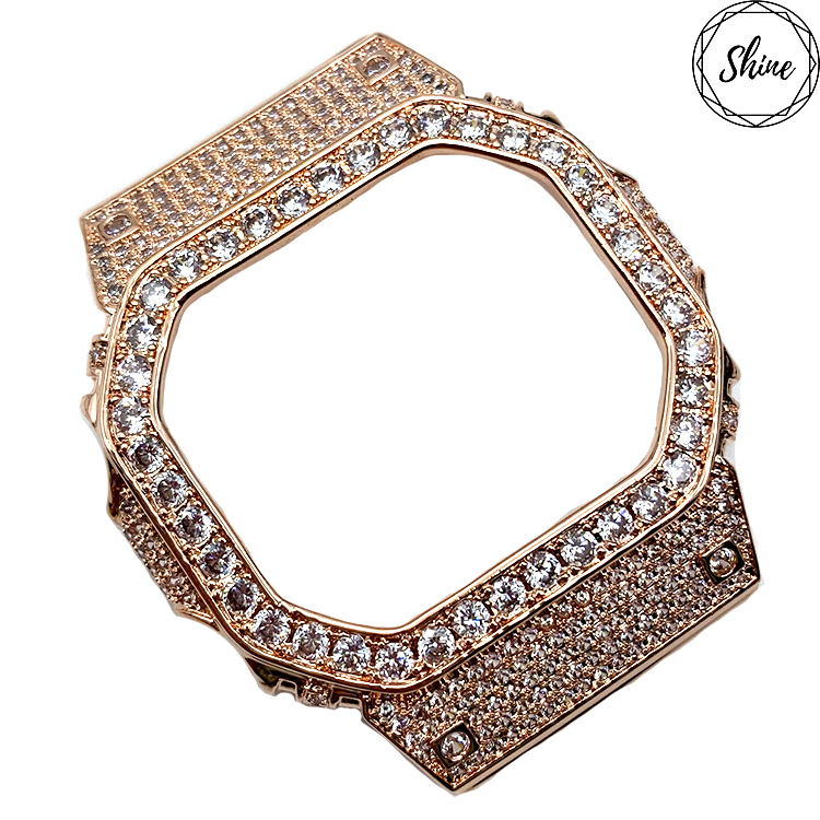 DW-5600 客製 玫瑰金X白閃石金屬錶殼