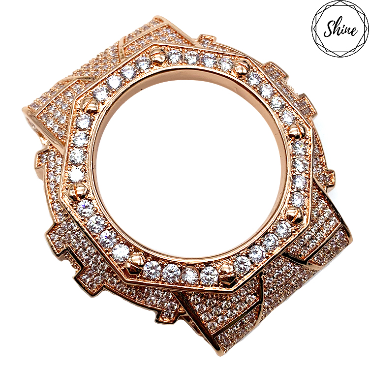 客製 GA-100 / GA-110 / GA-120 八角設計玫瑰金X白閃石金屬錶殼