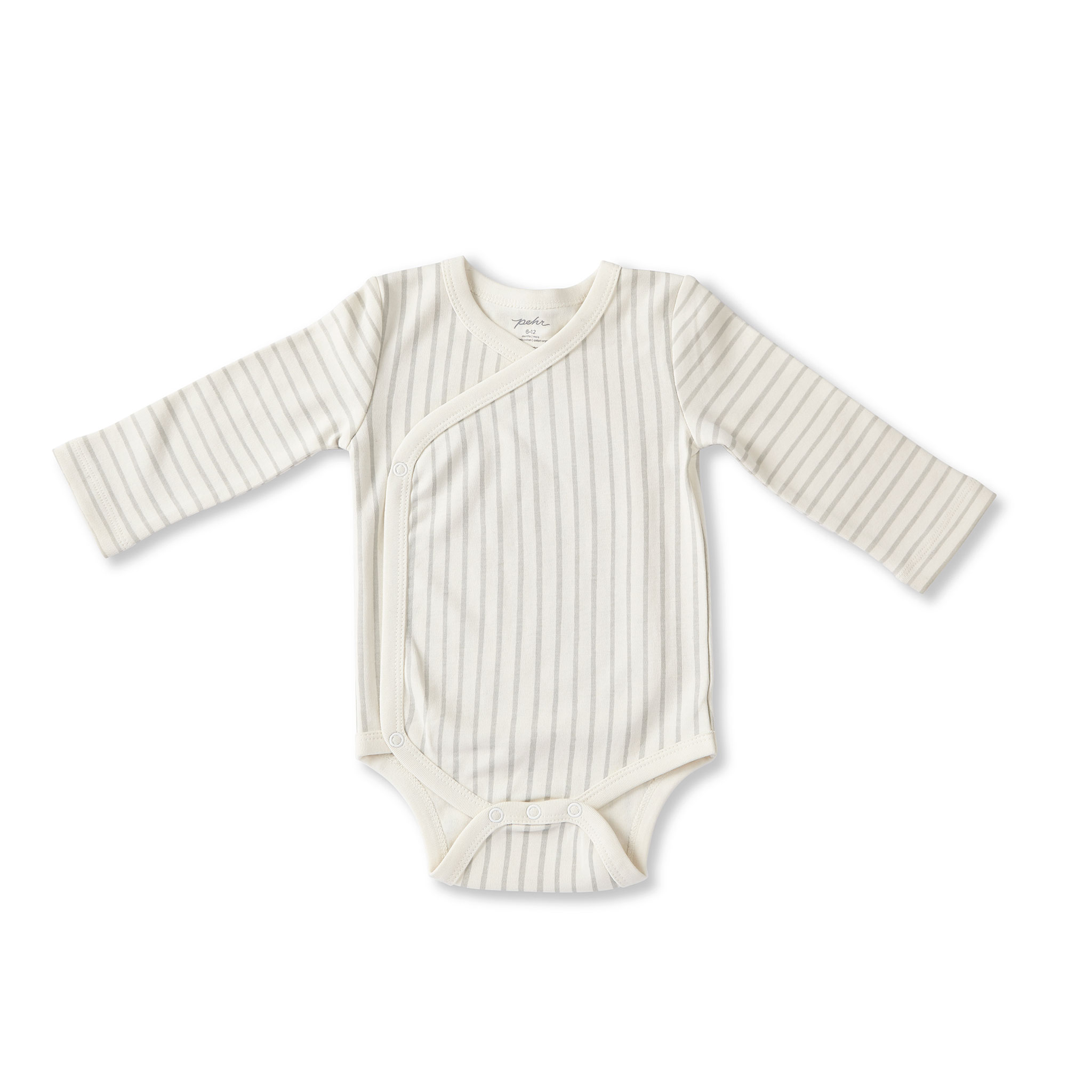 PEHR - 有機棉條紋長袖包屁衣 Kimono（Pebble Grey）