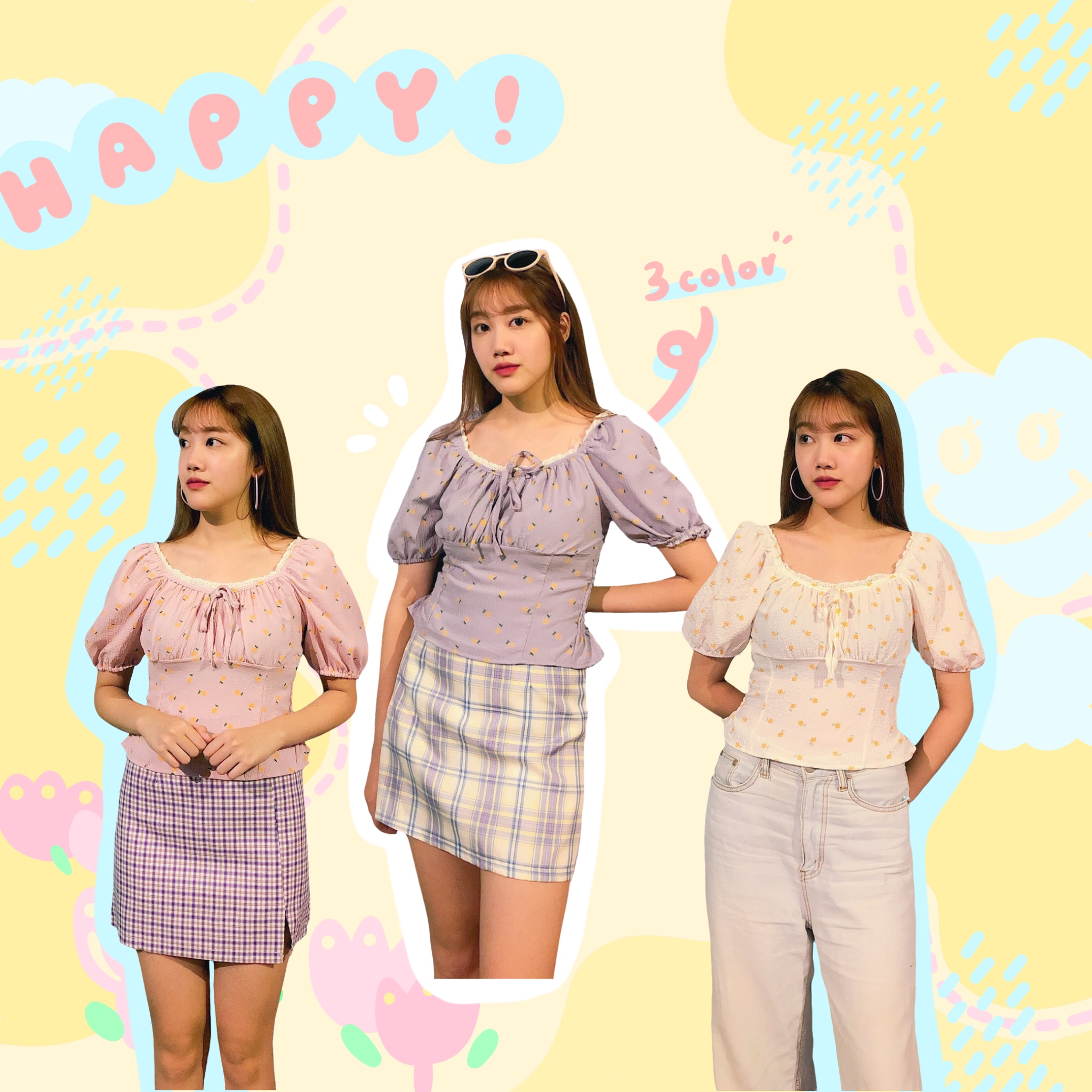 ♡ ここ這裡 ♡ 花花滾蕾絲邊上衣