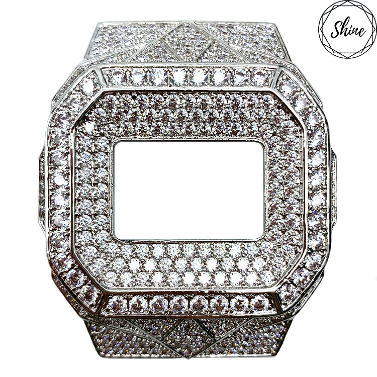 客製 DW-5600 方塊銀X白閃石鑲石金屬錶殼