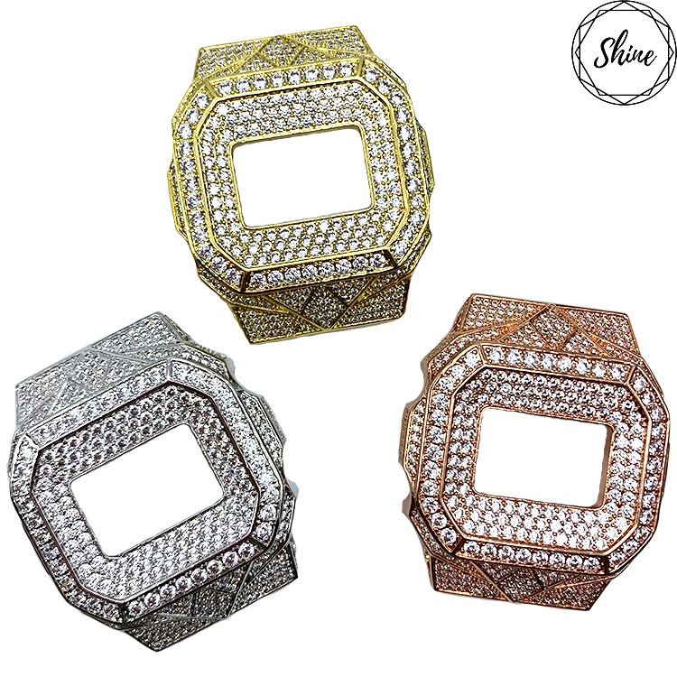 客製 DW-5600 方塊銀X白閃石鑲石金屬錶殼