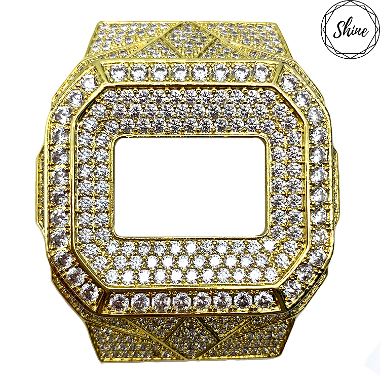 客製 DW-5600 方塊金X白閃石鑲石金屬錶殼