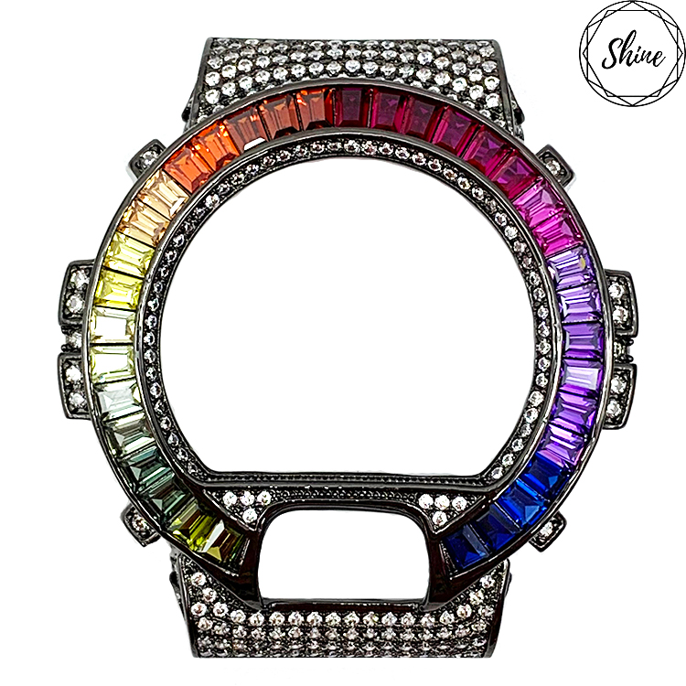 客製 DW-6900 黑X白石彩虹閃石金屬錶殼