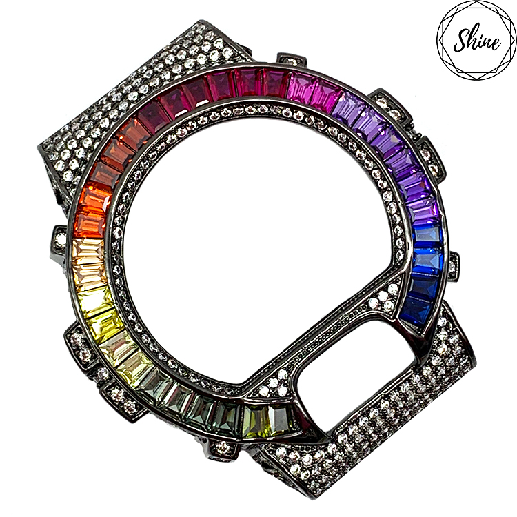 客製 DW-6900 黑X白石彩虹閃石金屬錶殼