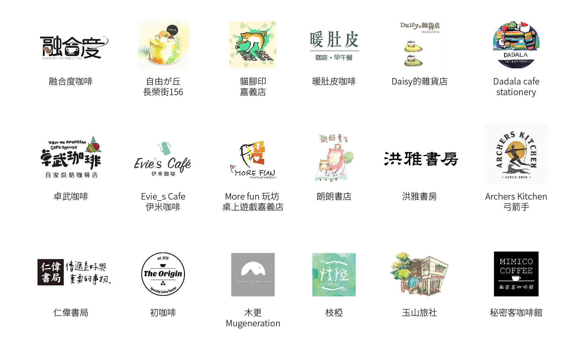 嘉義市立美術館 協力宣傳店家 包含 嘉義咖啡店 嘉義桌遊店 嘉義獨立書店 等等