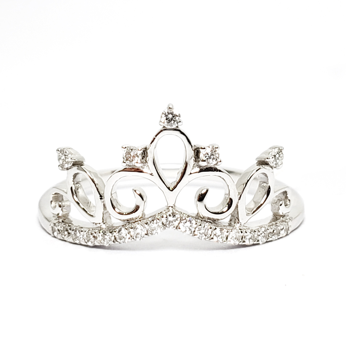 18K 白金天然鑽石皇冠戒指