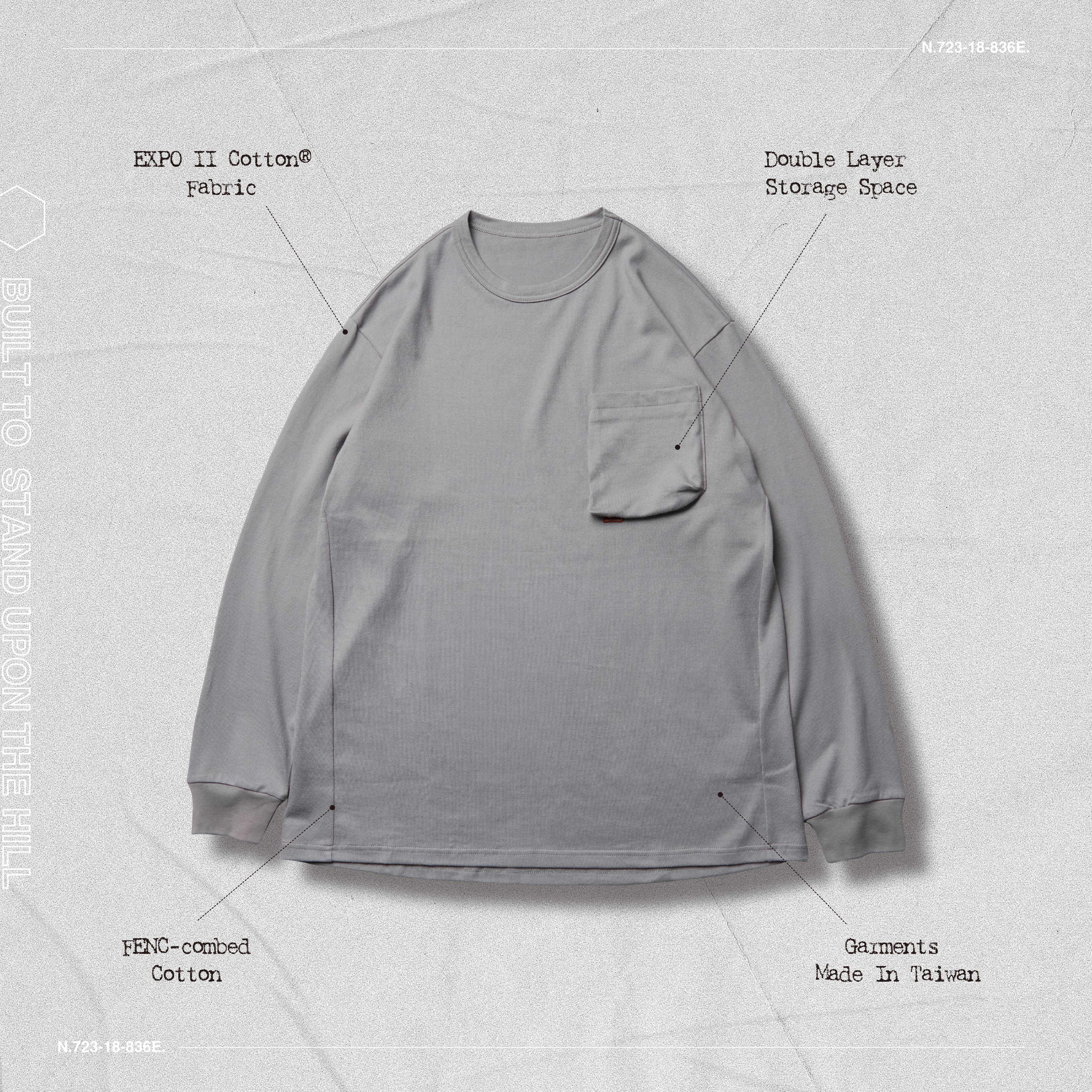 GOOPiMADE 3-D L/S POCKET TEE - EXPO II COTTON - C-GRAY