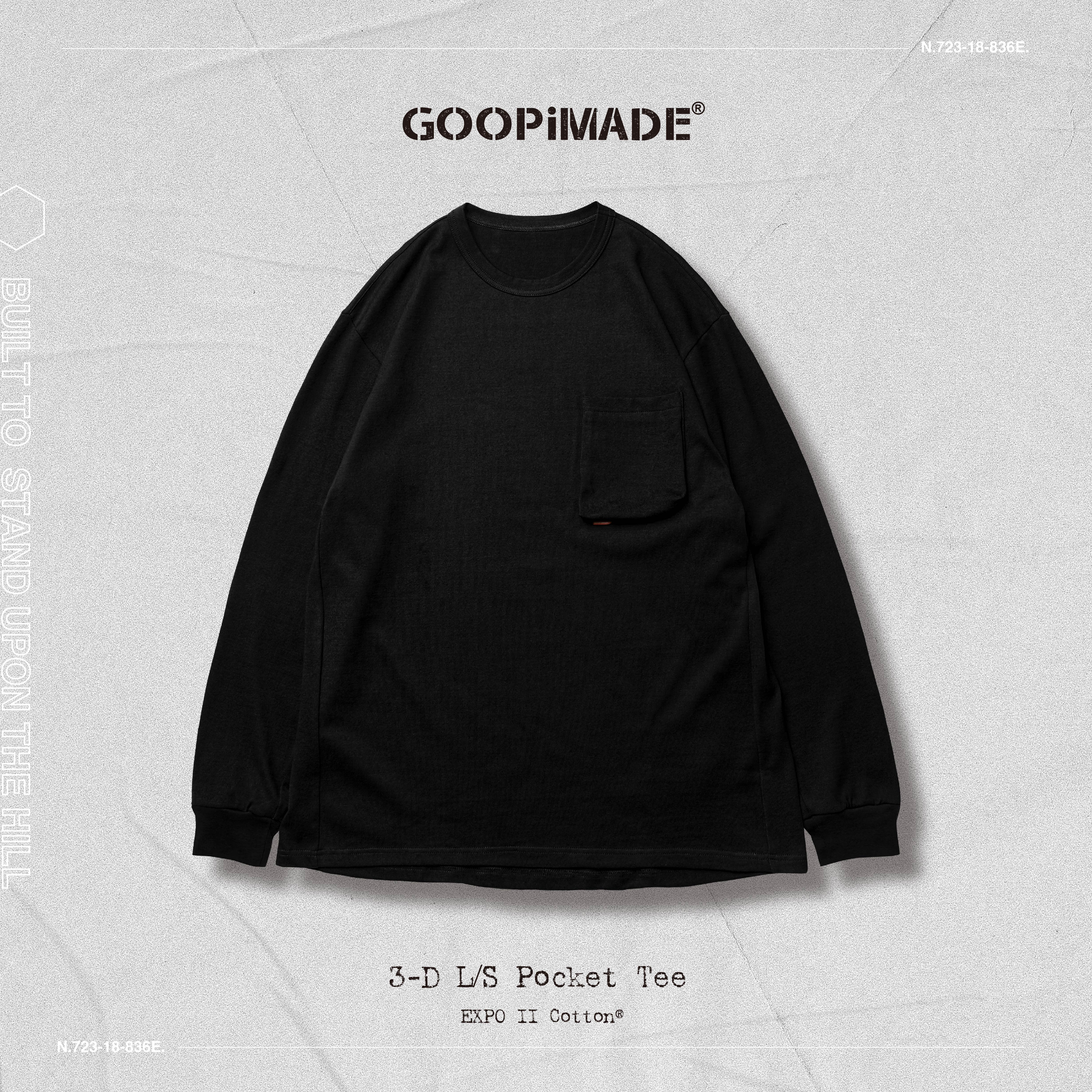 GOOPiMADE 3-D L/S POCKET TEE - EXPO II COTTON - BLACK