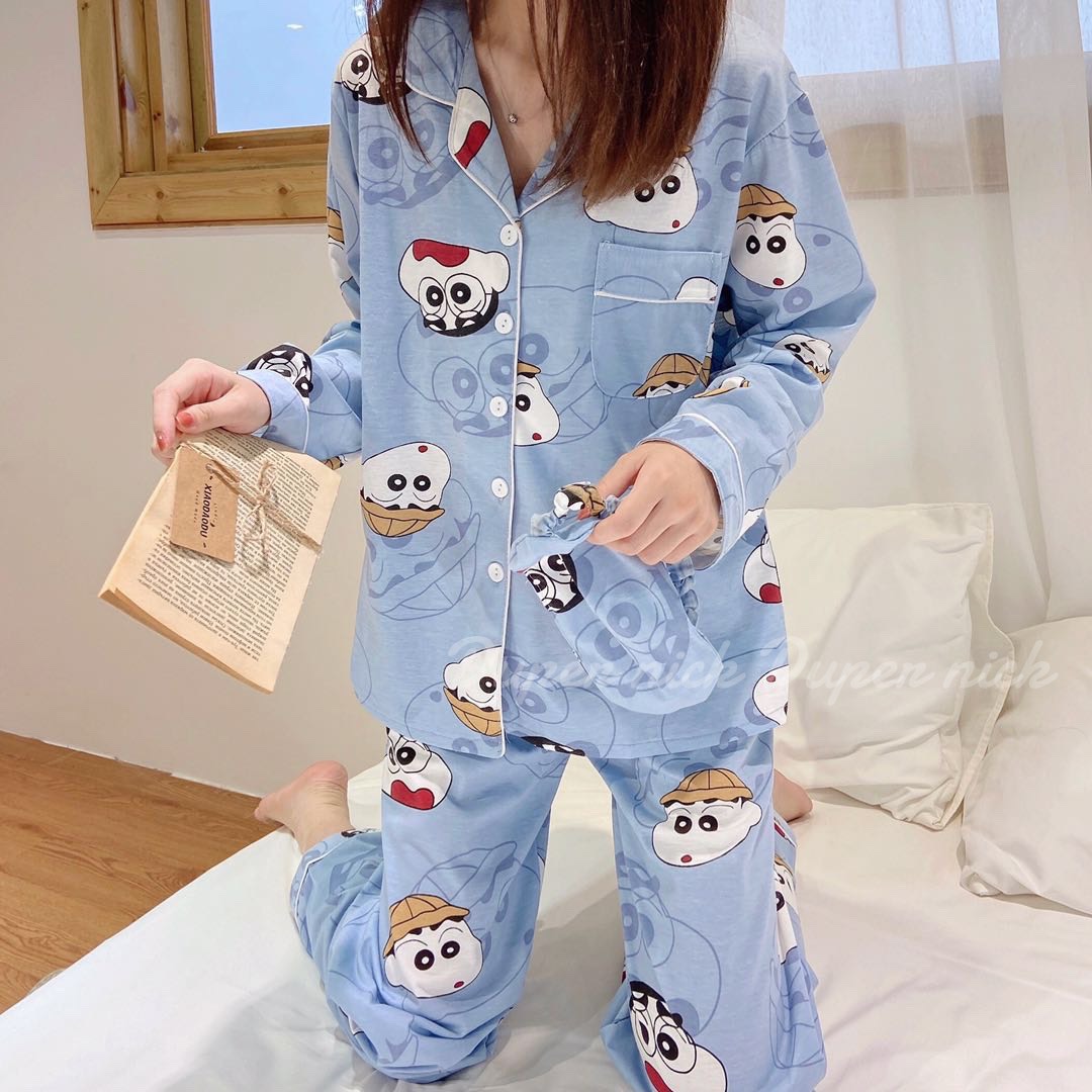 蠟筆小新 睡衣套裝 長袖款 藍色