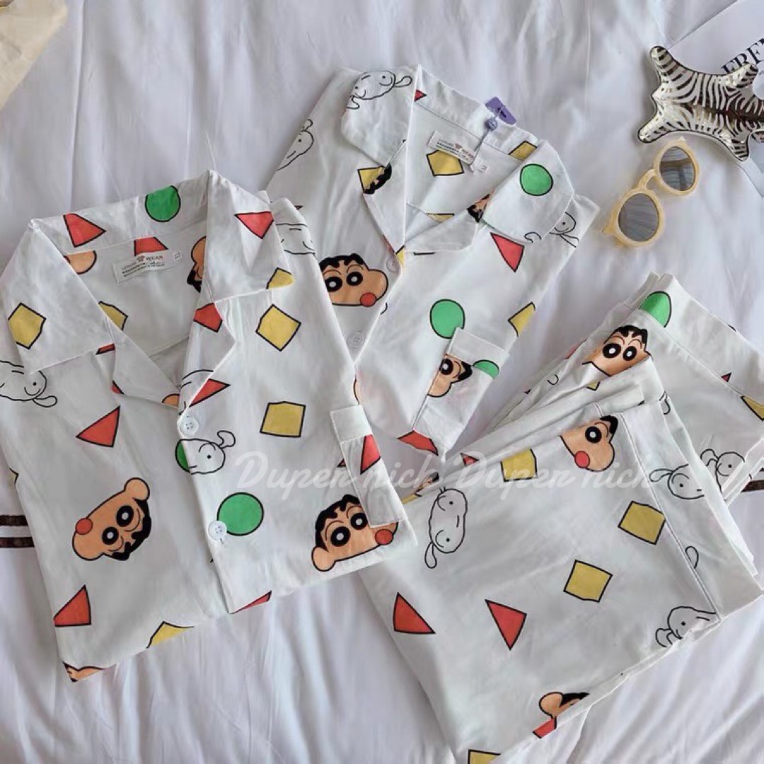 蠟筆小新 睡衣套裝 長袖款 白色