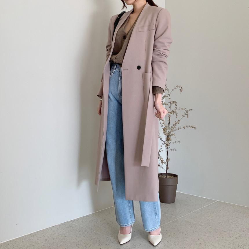 簡約長版風衣外套 (灰/ 暗藕)