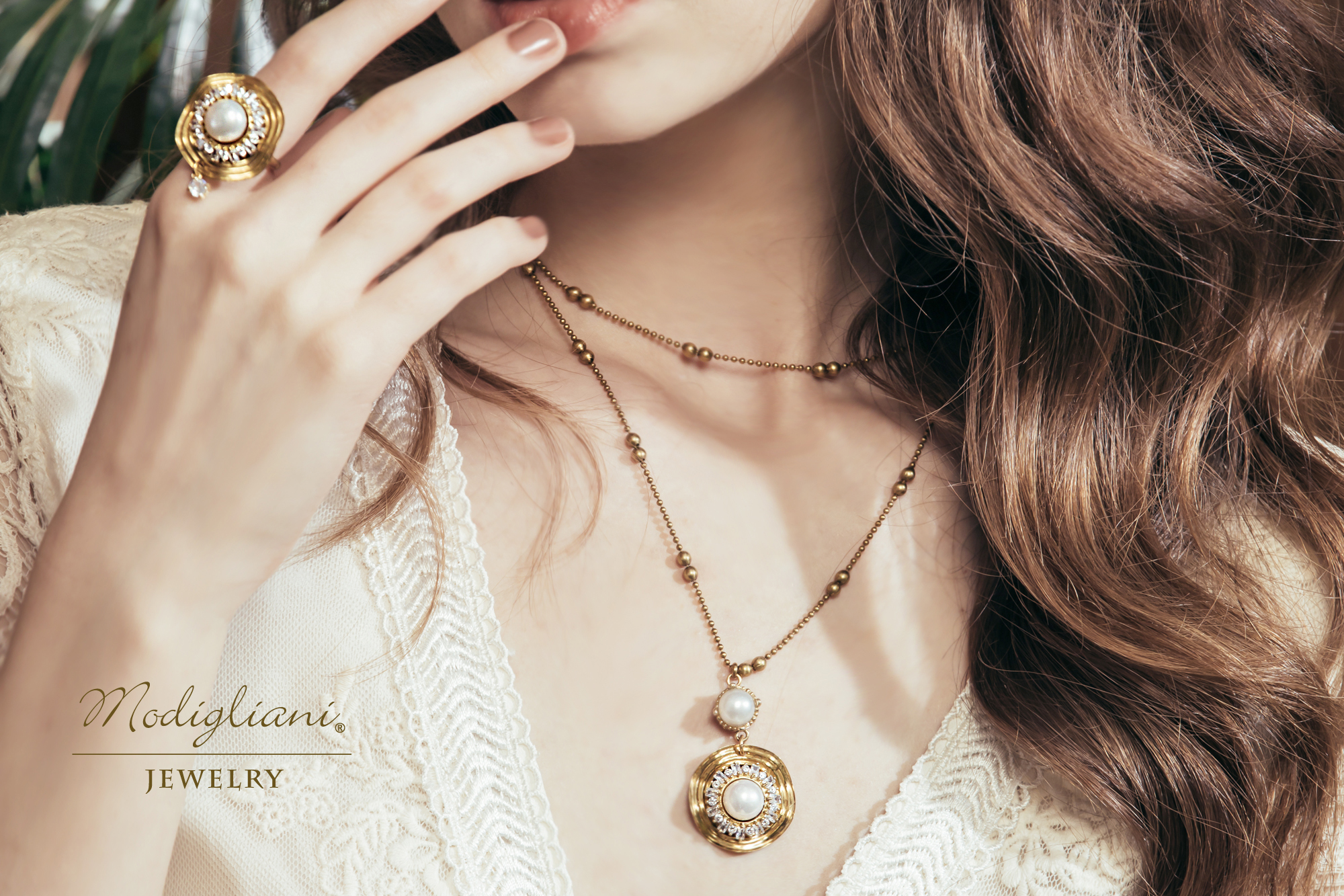 黃銅飾品,黃銅,雙層項鍊,項鍊,天然珍珠,華麗,鋯石