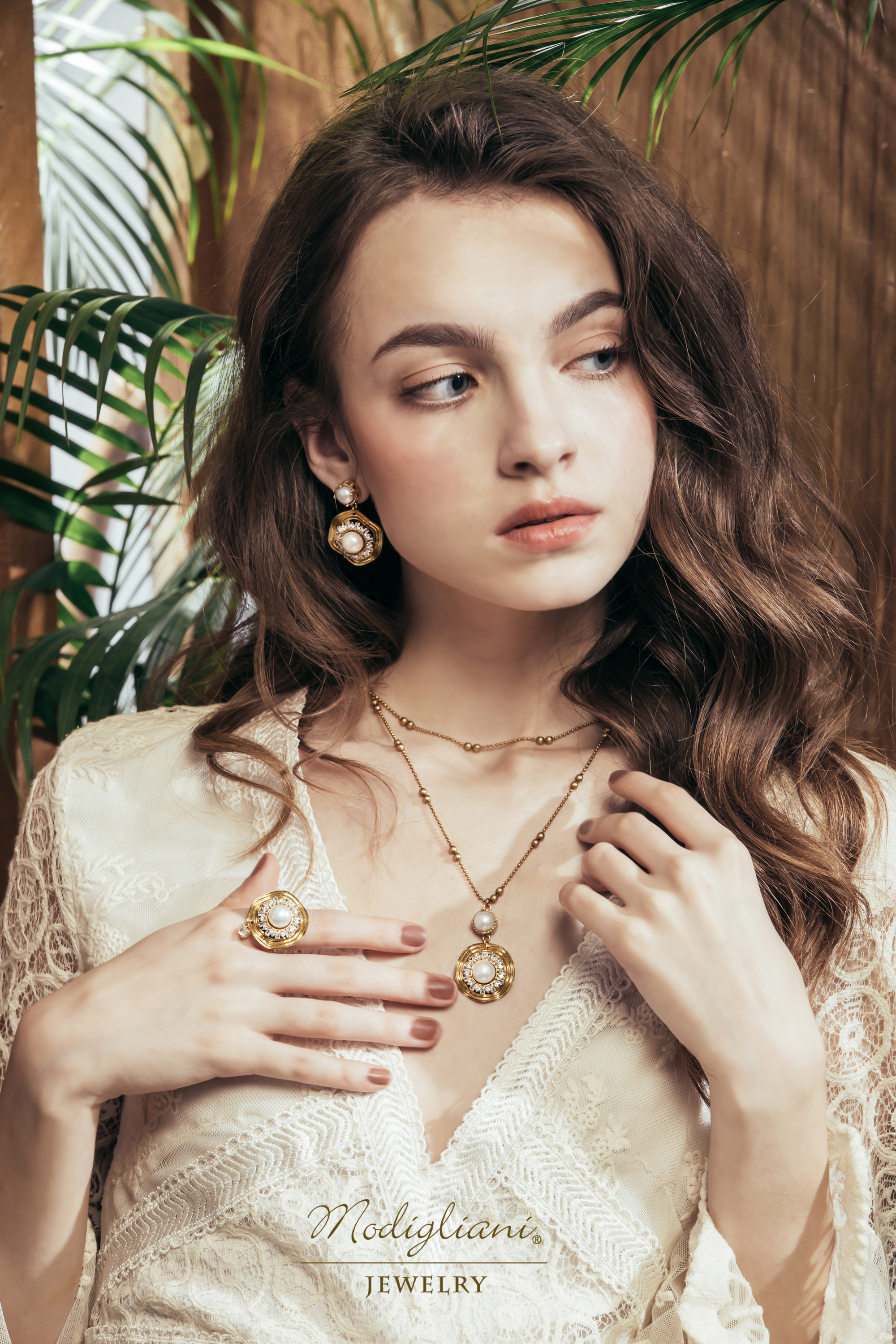 黃銅飾品,黃銅,雙層項鍊,項鍊,天然珍珠,華麗,鋯石