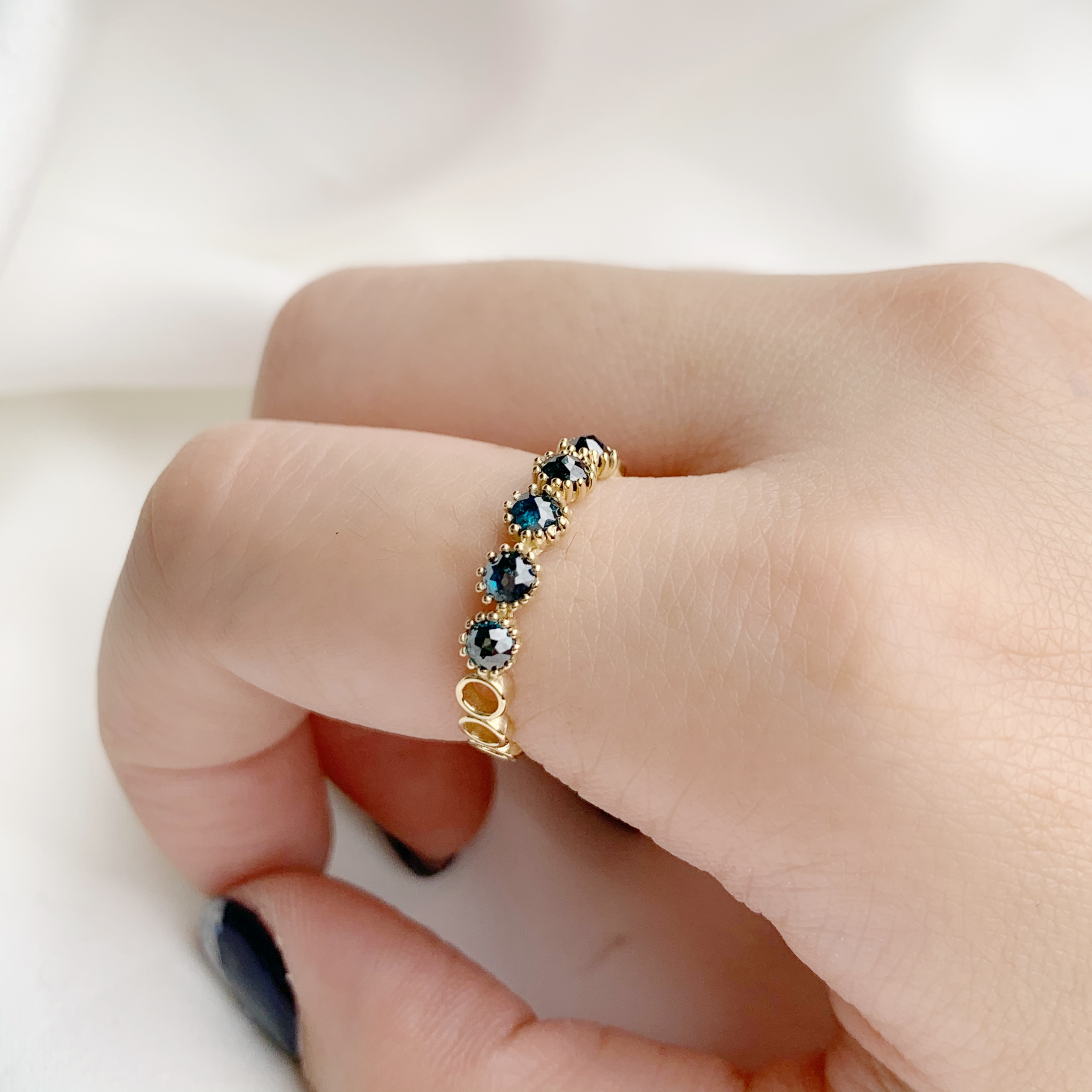 14k 0.45ct圈圈五顆藍鑽原礦戒指