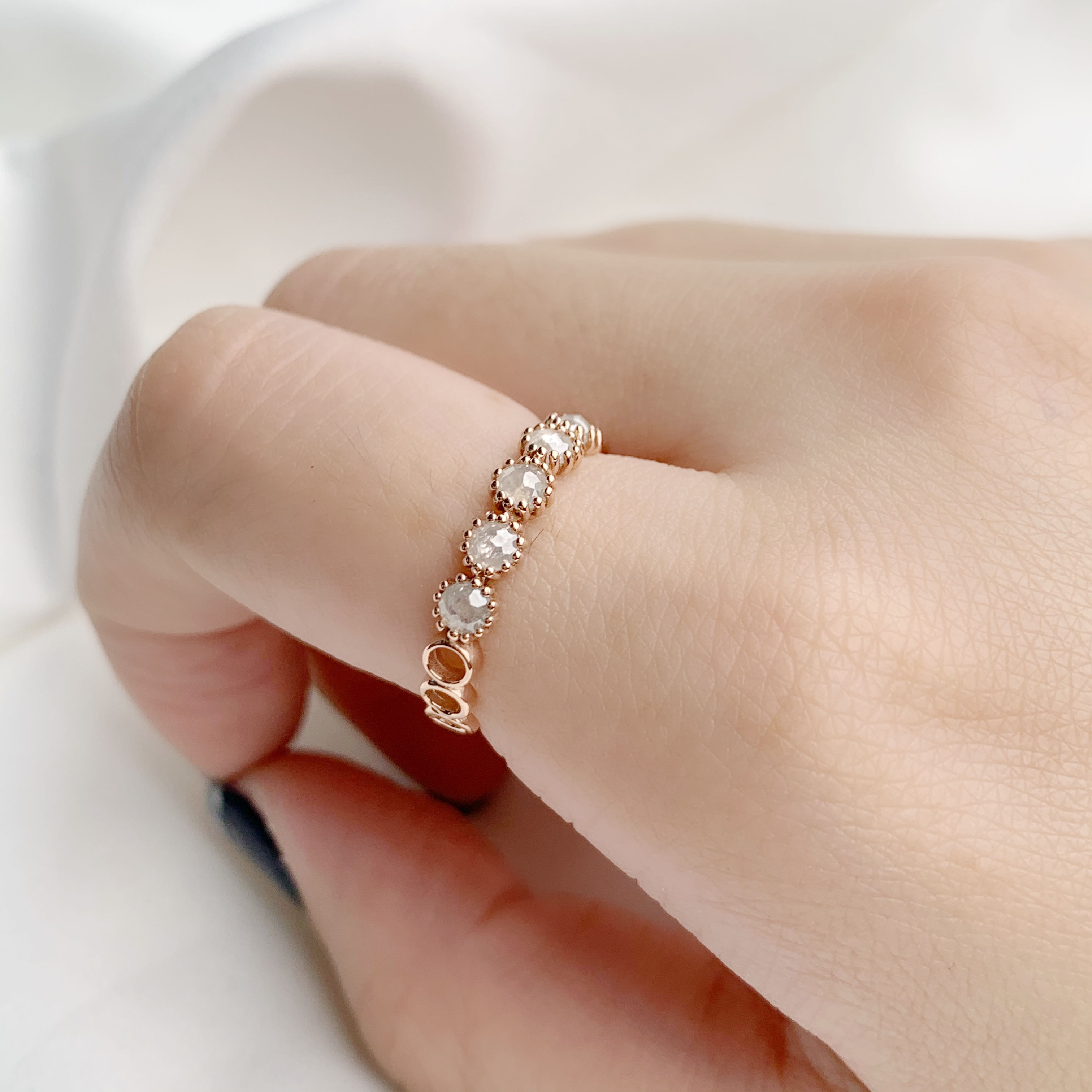 14k 0.45ct圈圈五顆灰鑽原礦戒指