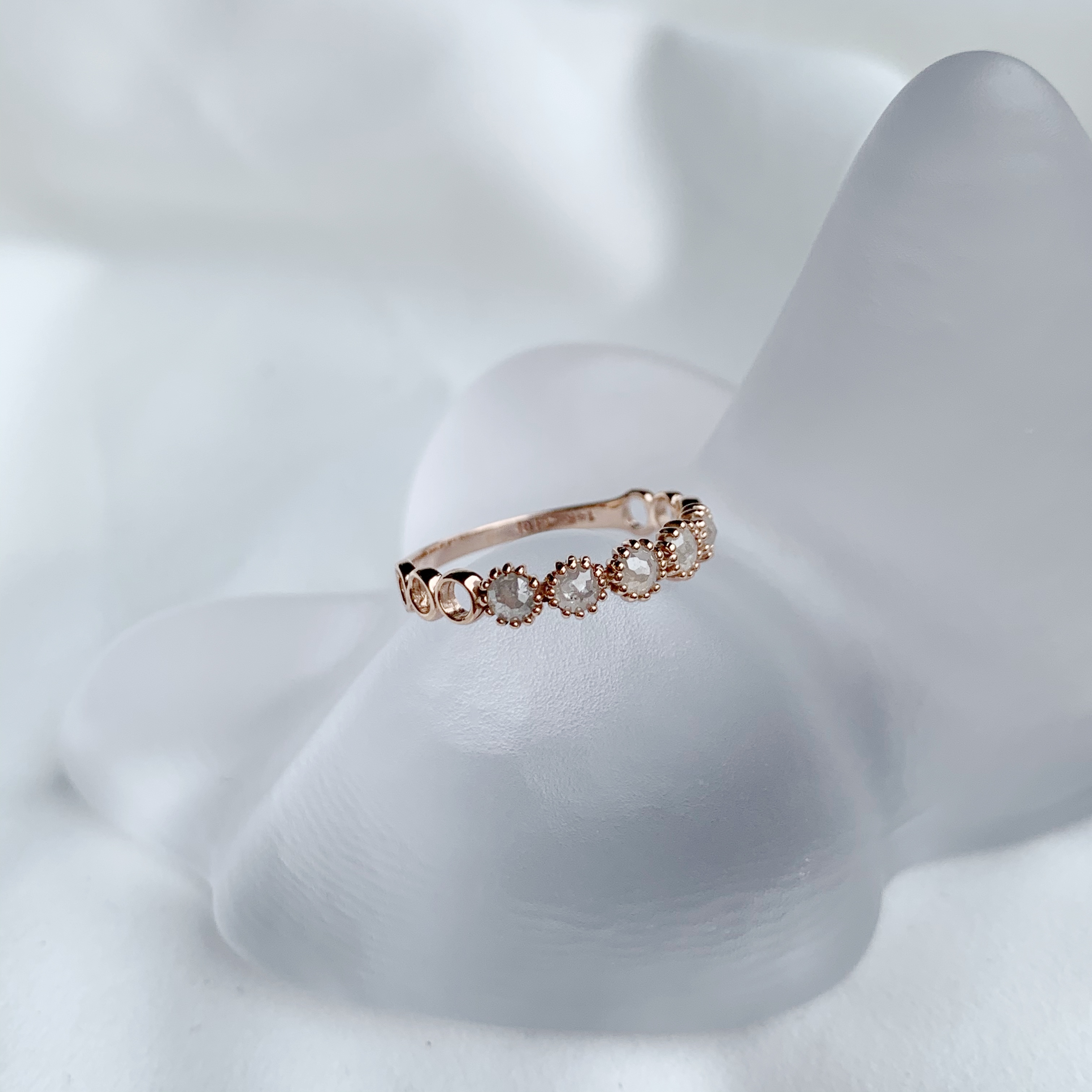 14k 0.45ct圈圈五顆灰鑽原礦戒指