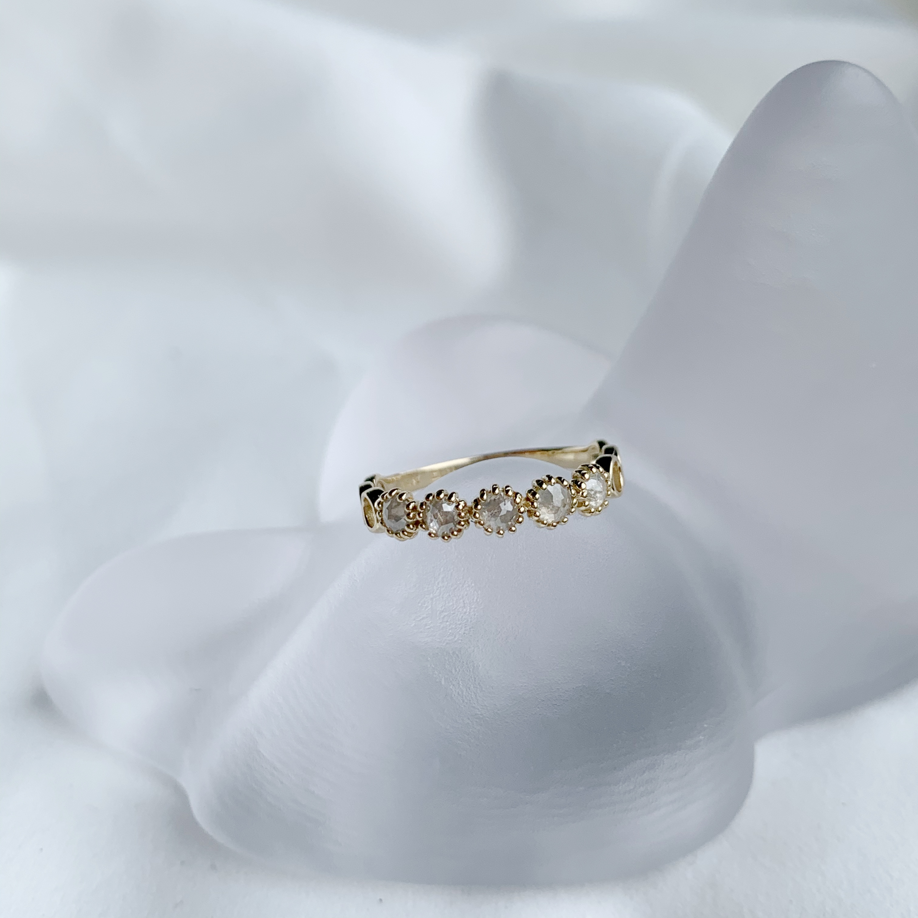 14k 0.45ct圈圈五顆灰鑽原礦戒指