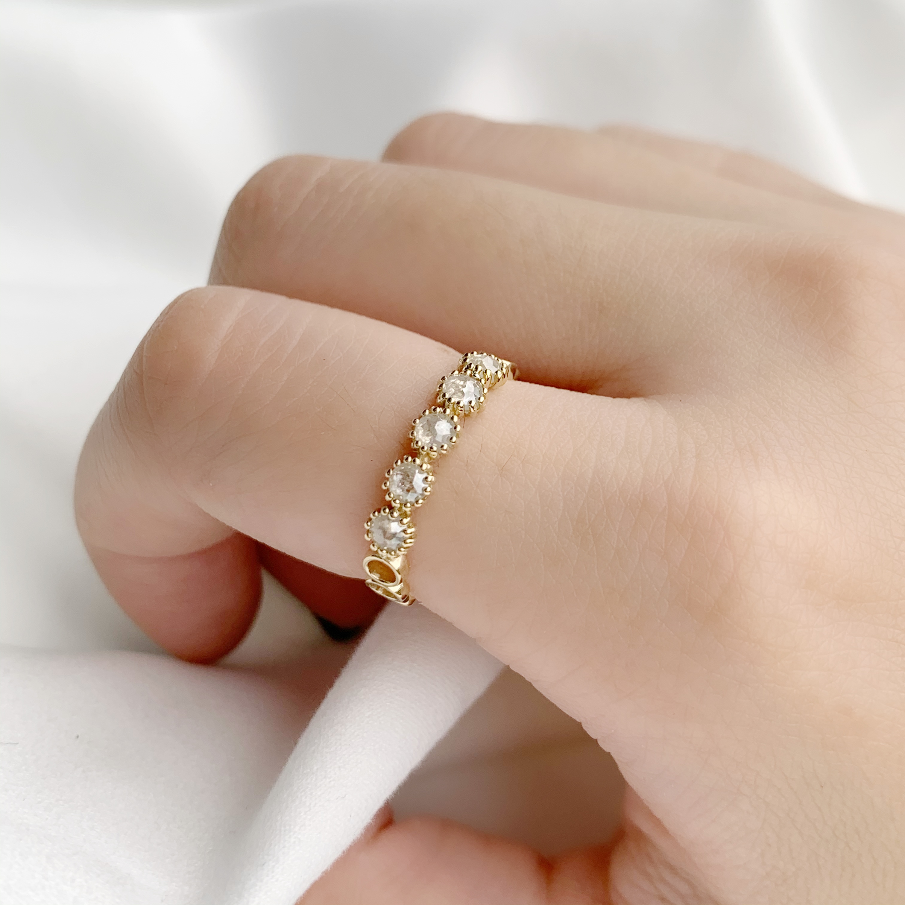 14k 0.45ct圈圈五顆灰鑽原礦戒指