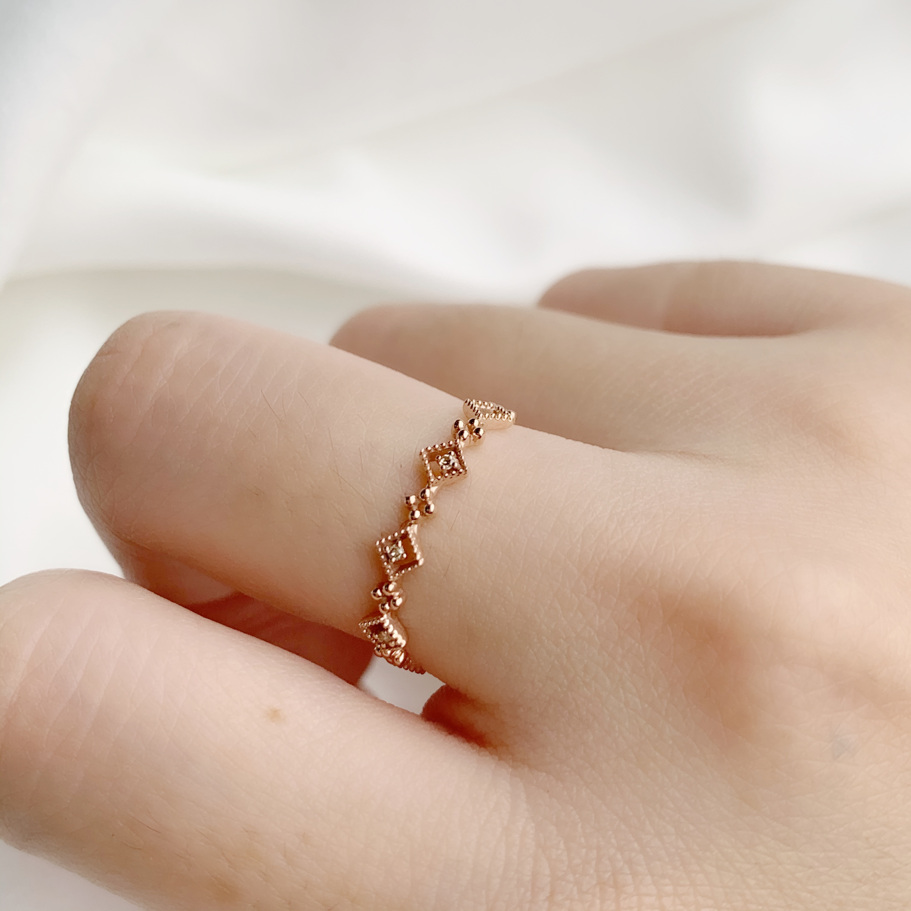 14k菱形簍空迷你真鑽戒指