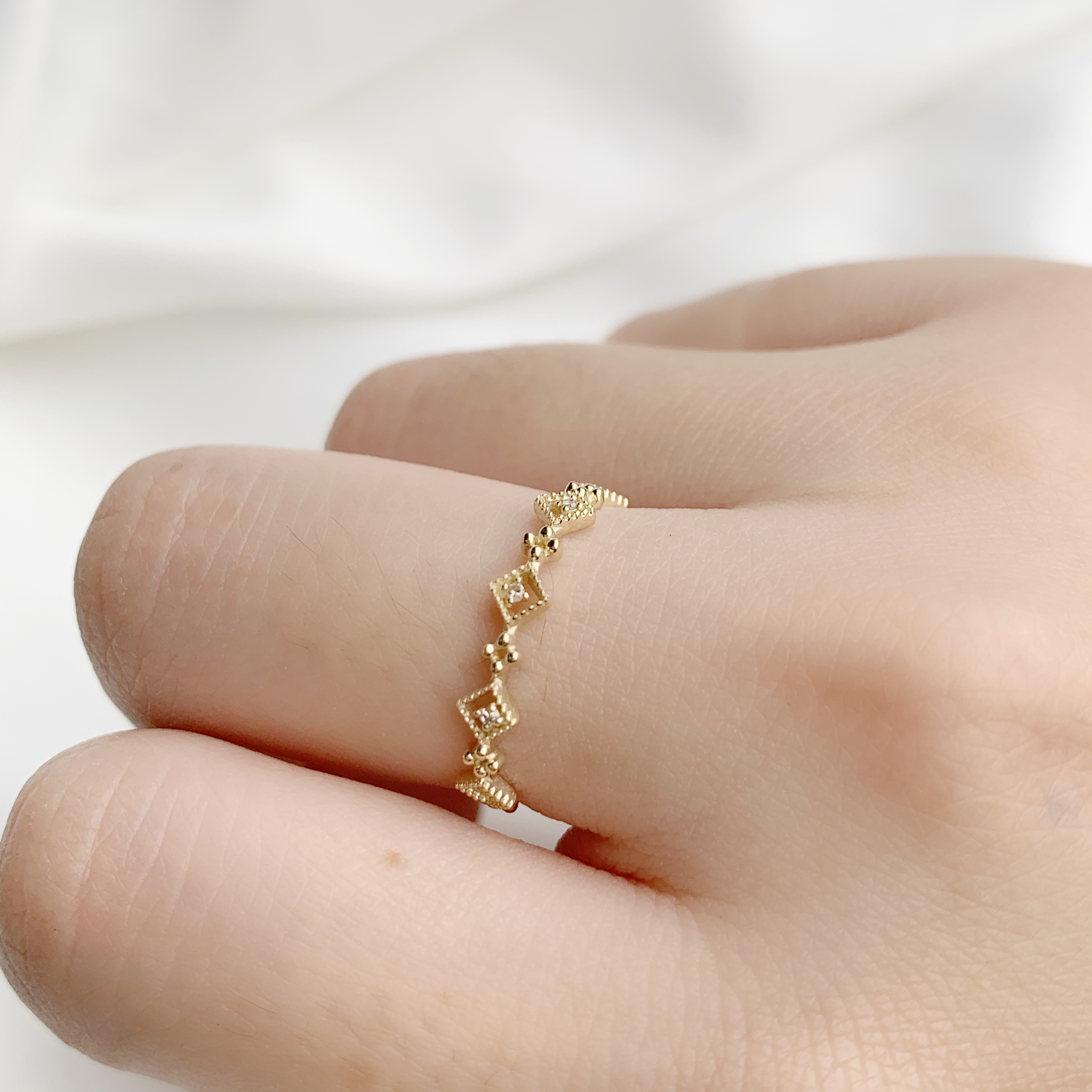 14k菱形簍空迷你真鑽戒指