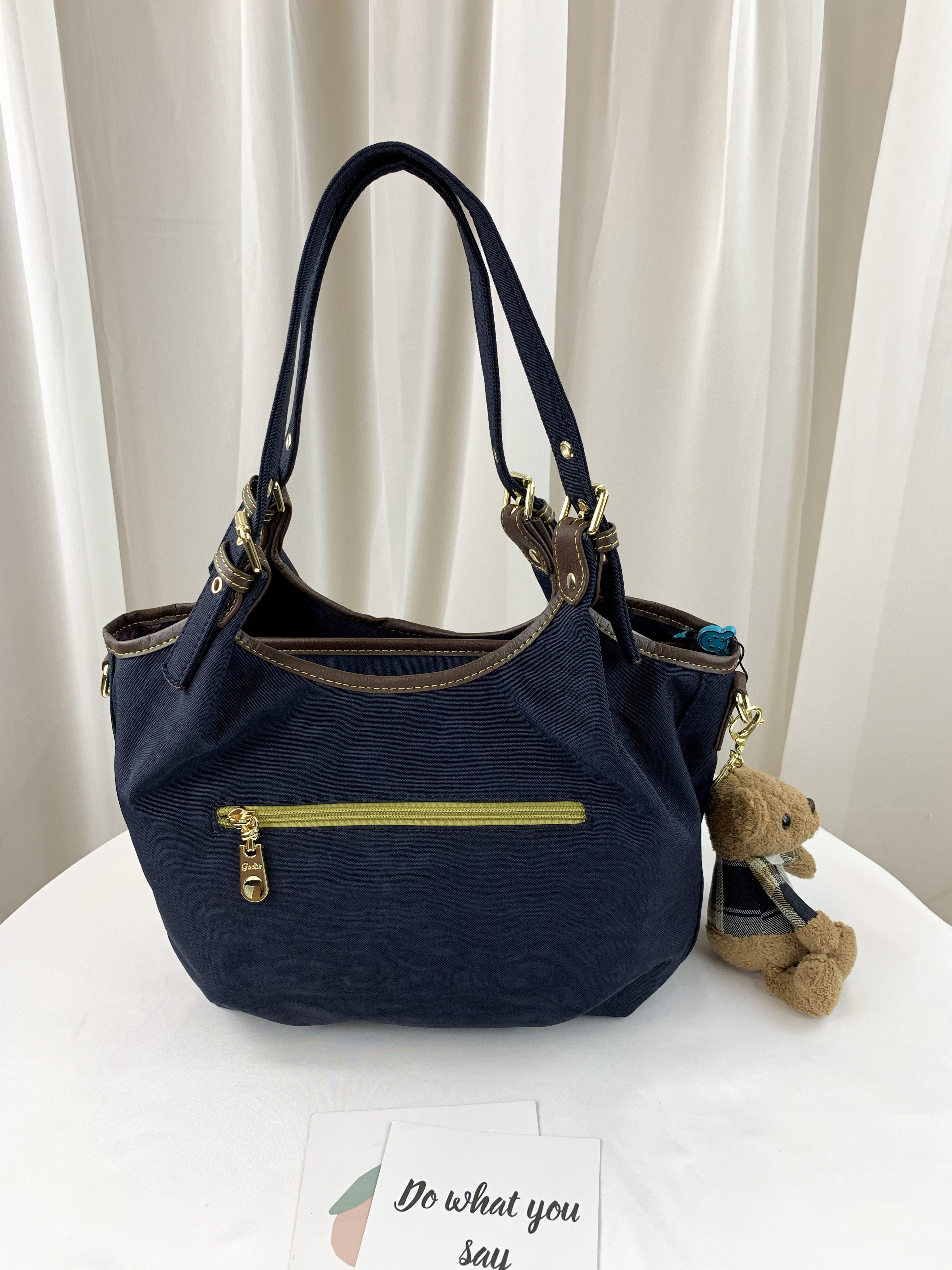 GOODS 織帶黃藍 丹寧防潑水手提包 / 側背包 附小熊吊飾  #2520