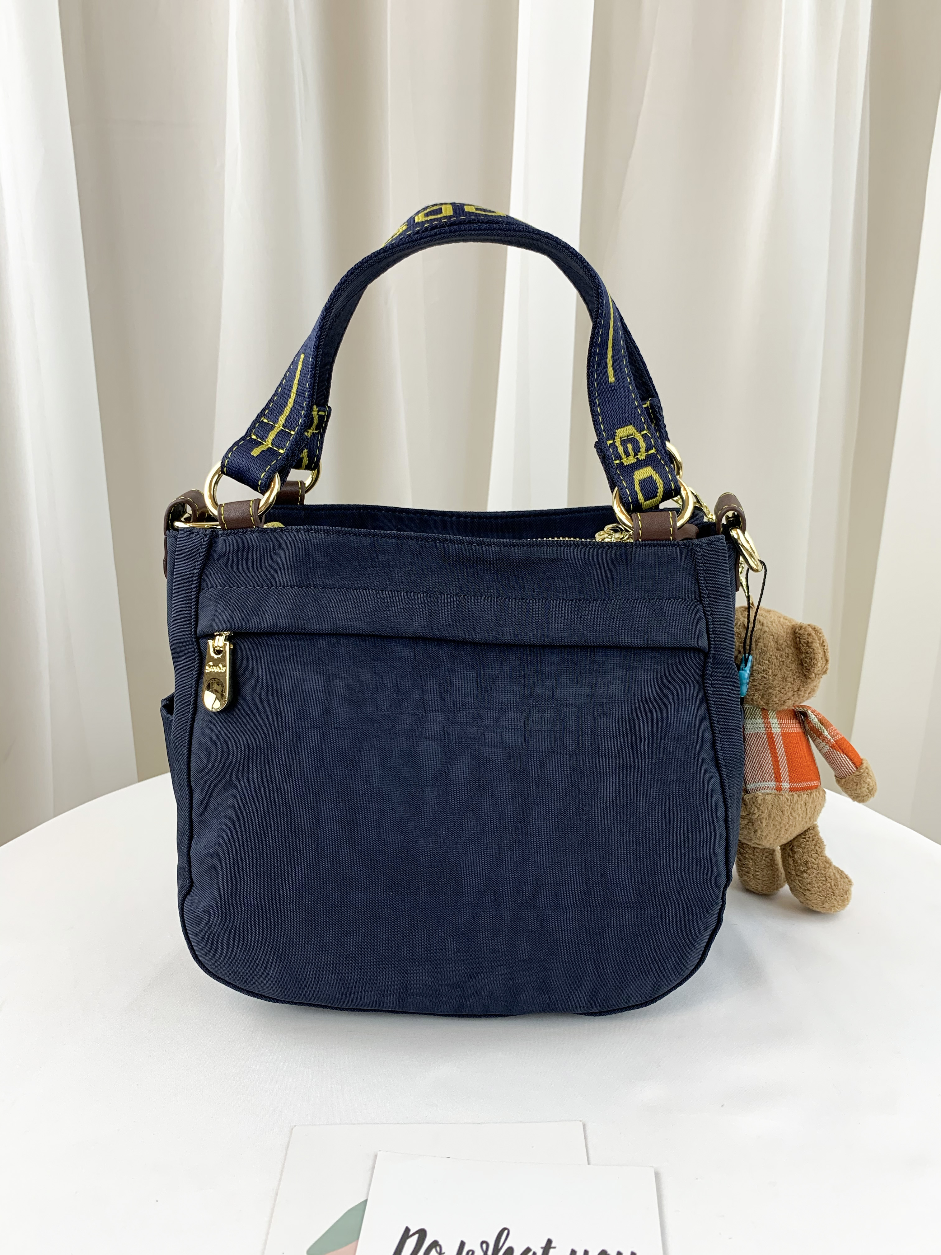 GOODS 織帶黃藍 丹寧防潑水手提包 / 側背包 附小熊吊飾 #2527