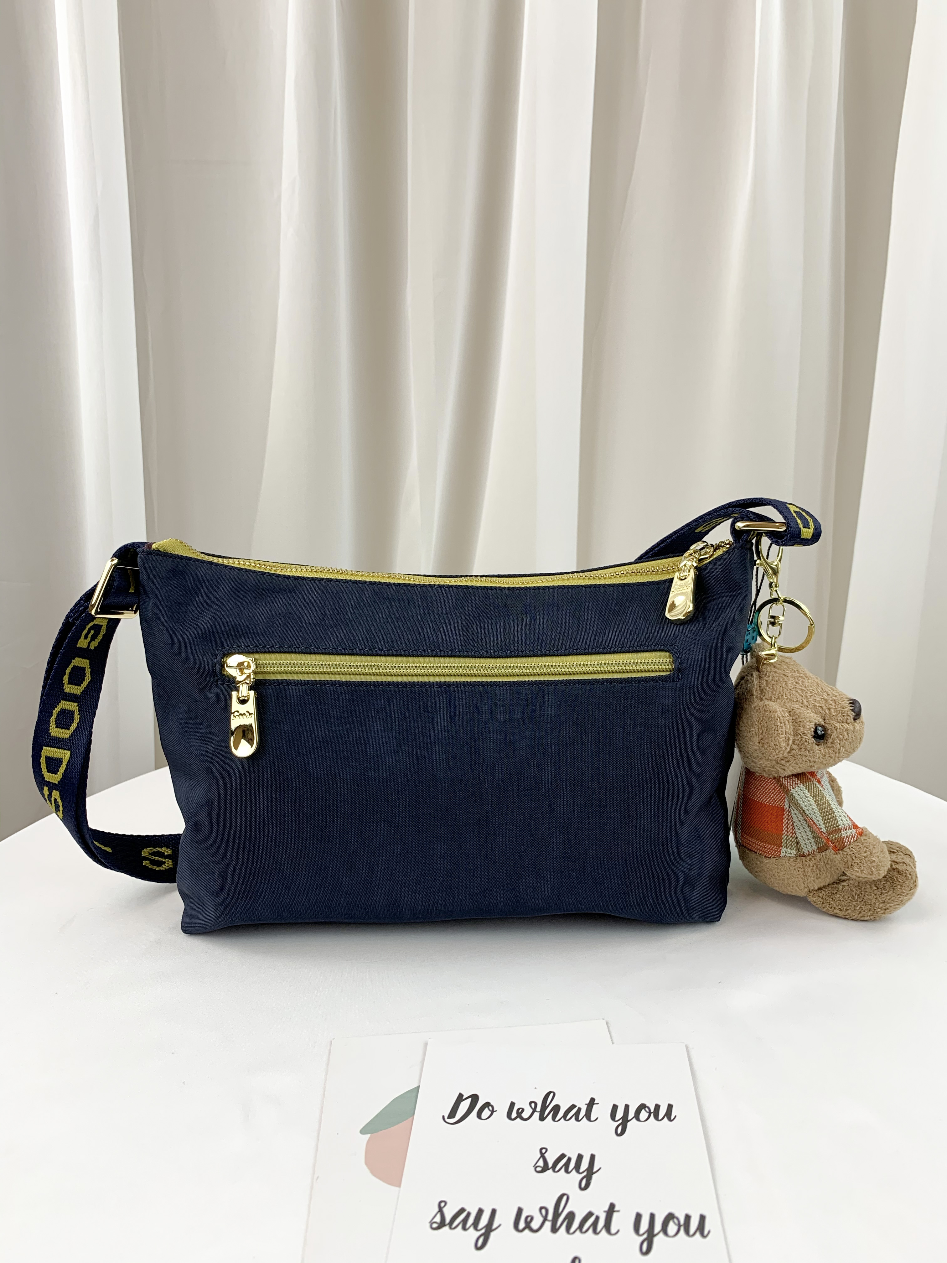 GOODS 織帶黃藍 丹寧防潑水側背包 附小熊吊飾 #2723