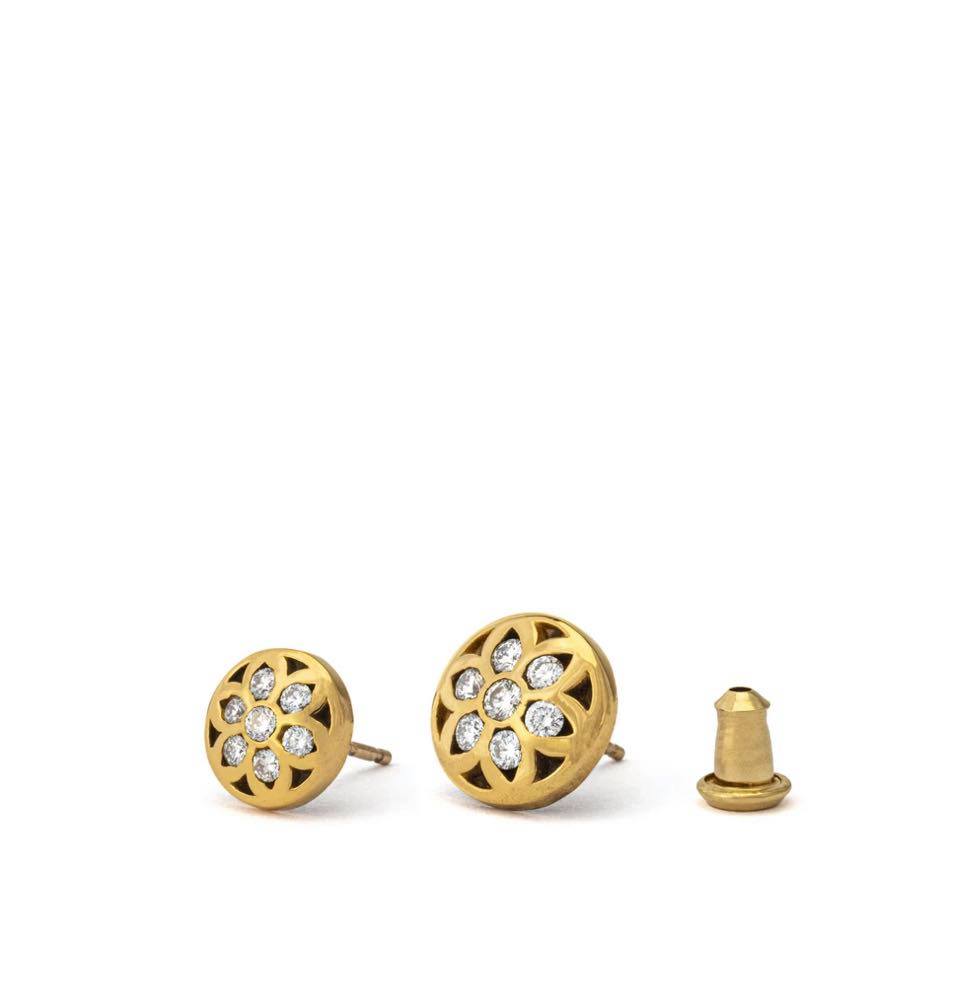 Rosette Stud Earring, 22K with White Diamonds