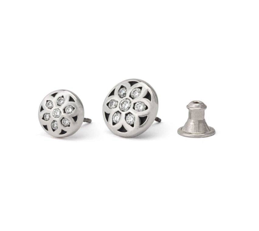 Rosette Stud Earring, Sterling with White Diamonds