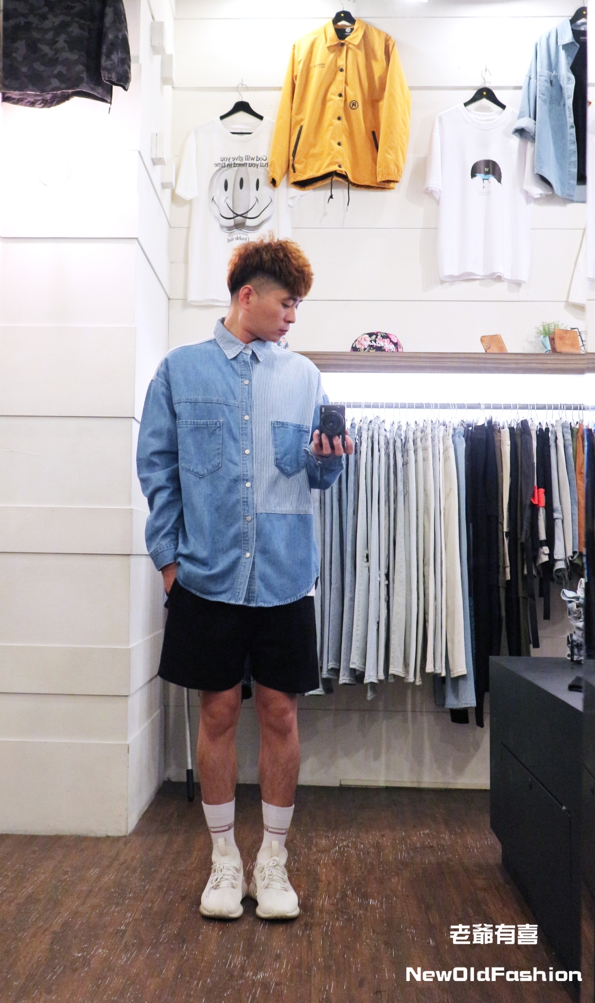 『新品上市』條紋拼布牛仔襯衫(NOF200920640)-淺藍