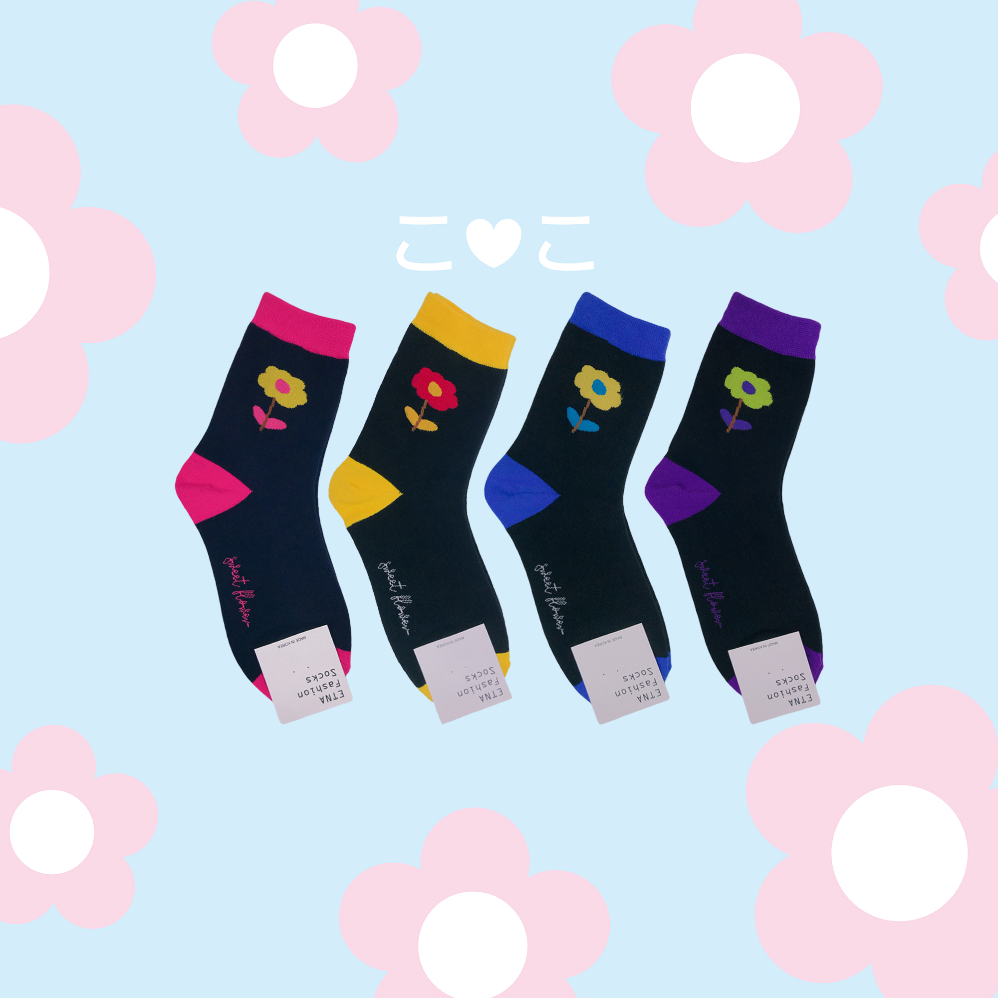 正韓花朵撞色拼接襪子