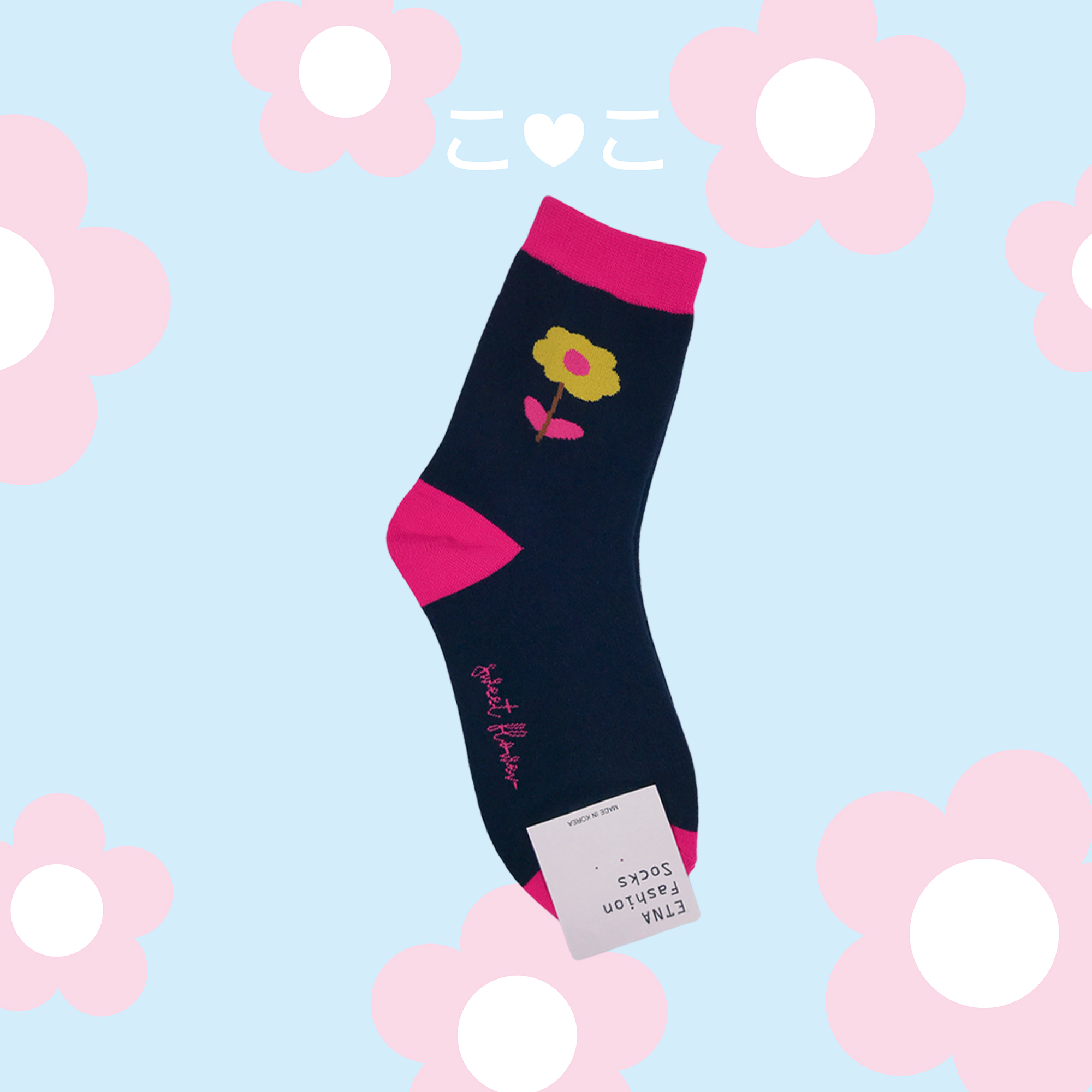 正韓花朵撞色拼接襪子