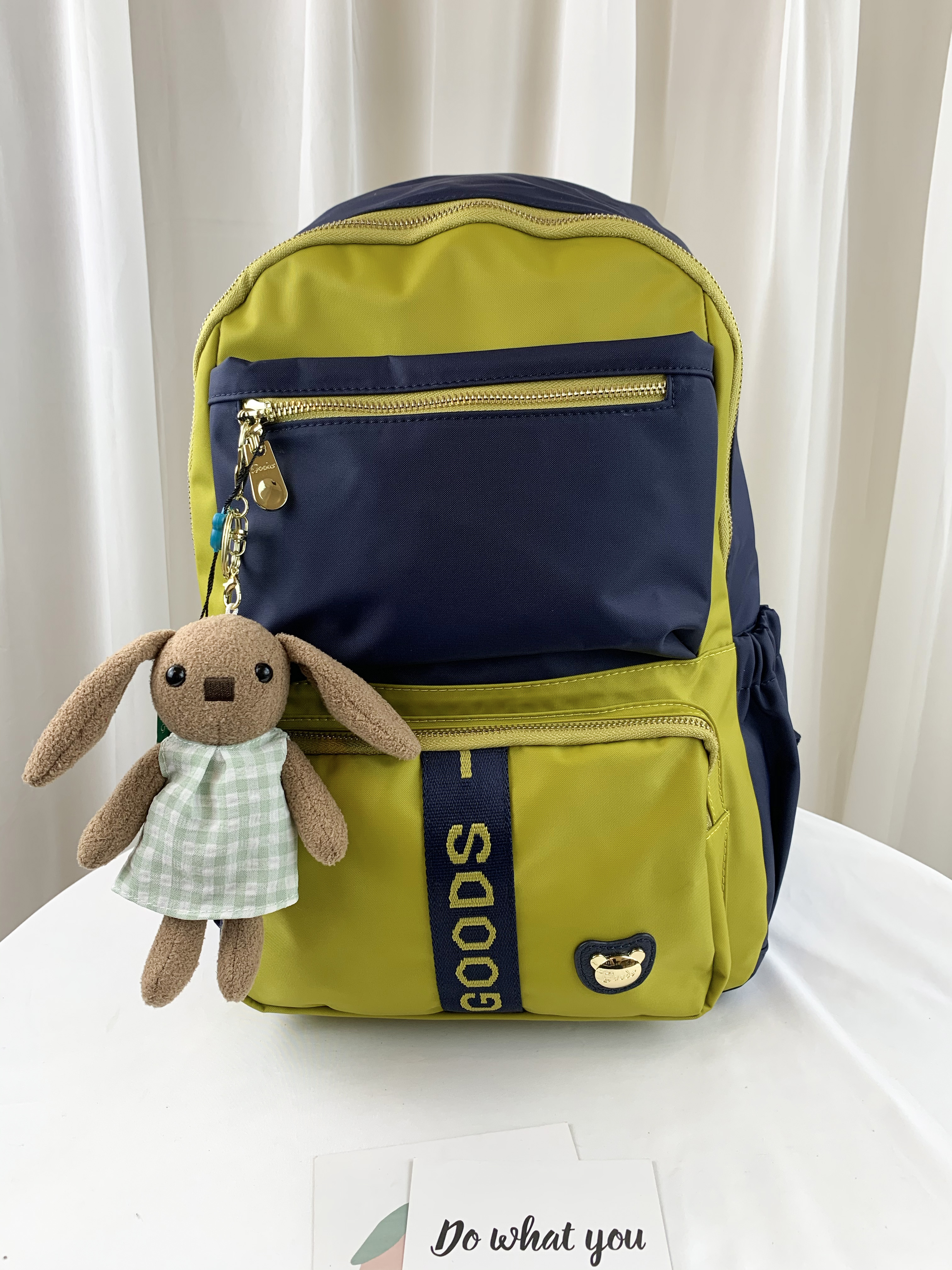 GOODS 織帶芥末黃藍 尼龍運動風後背包 #2627