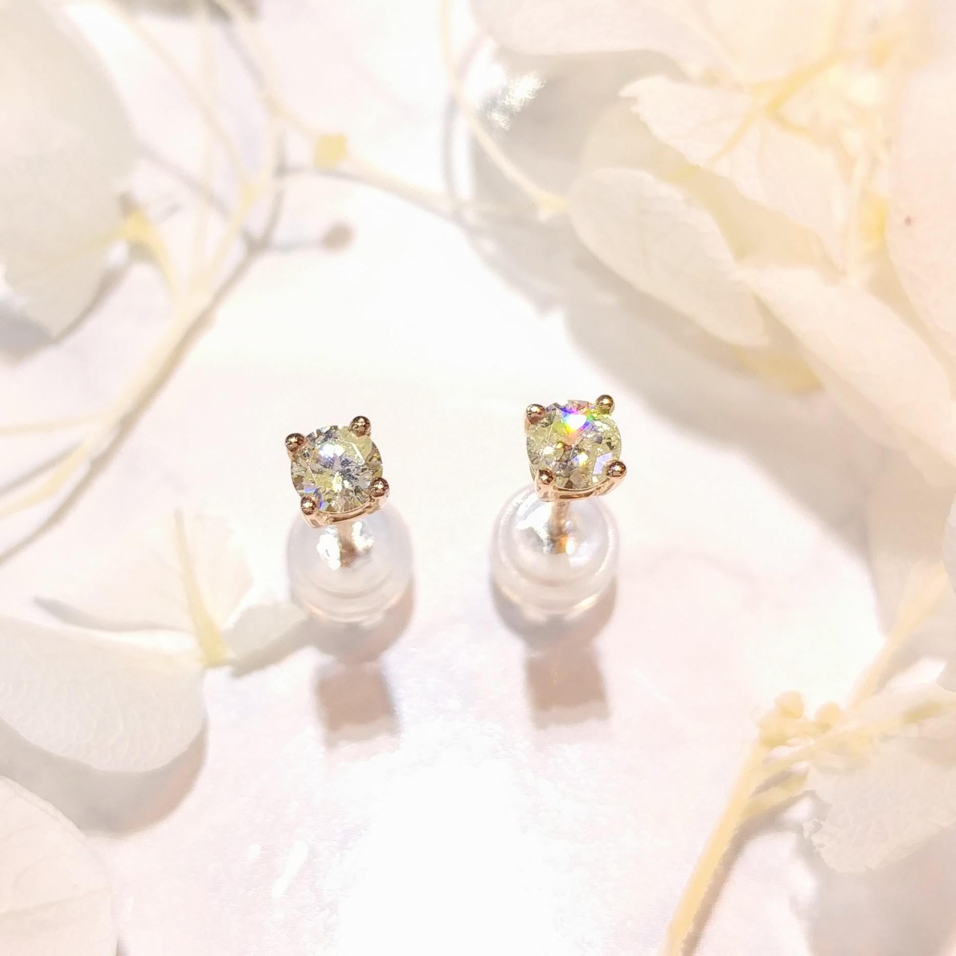 全新18K玫瑰金【主石31份鑽石】4爪耳環