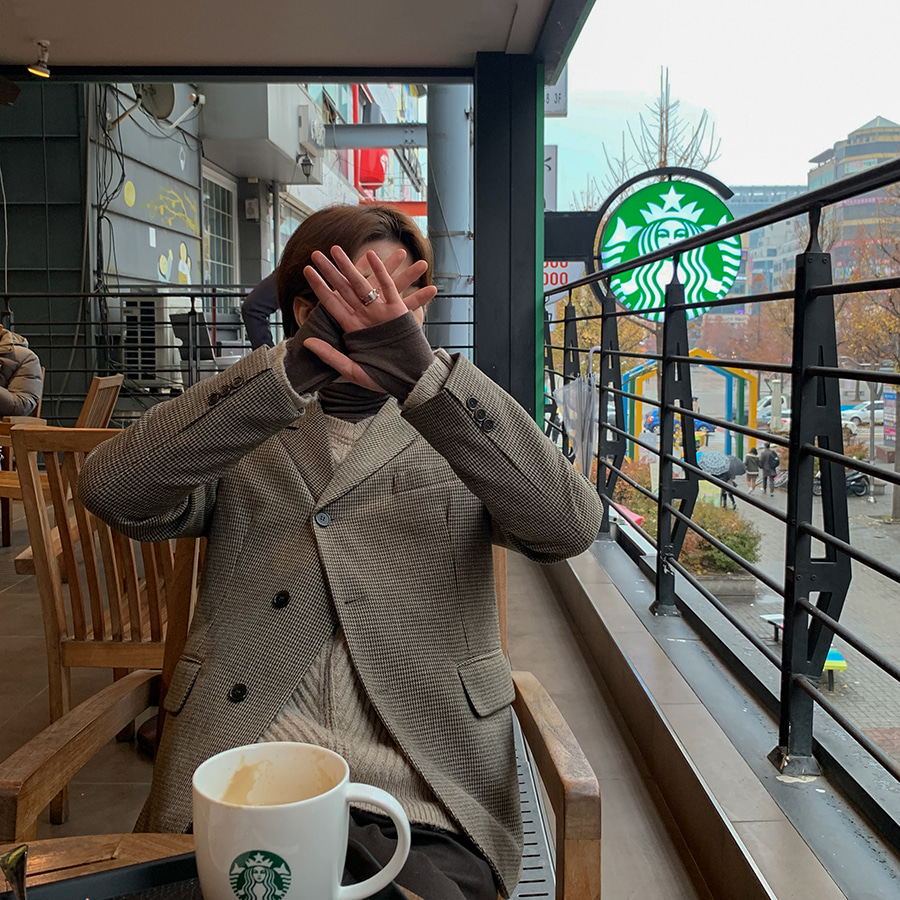 千鳥格斜釦設計西裝外套 / 不提供退換貨