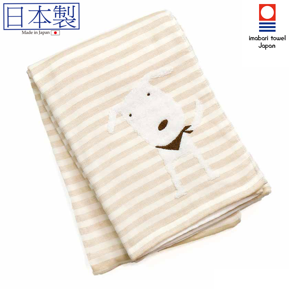 日本今治xSelbie Pon白犬 絨毛拼紗巾雙面大浴巾 (米色) 60x120 (日本製)