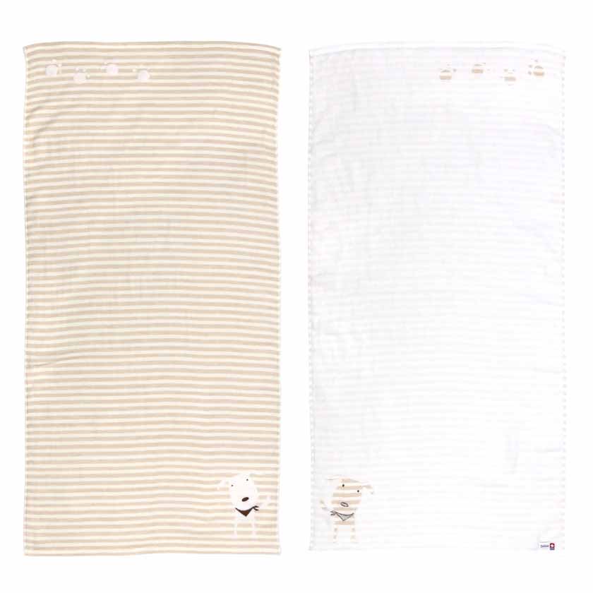 日本今治xSelbie Pon白犬 絨毛拼紗巾雙面大浴巾 (米色) 60x120 (日本製)