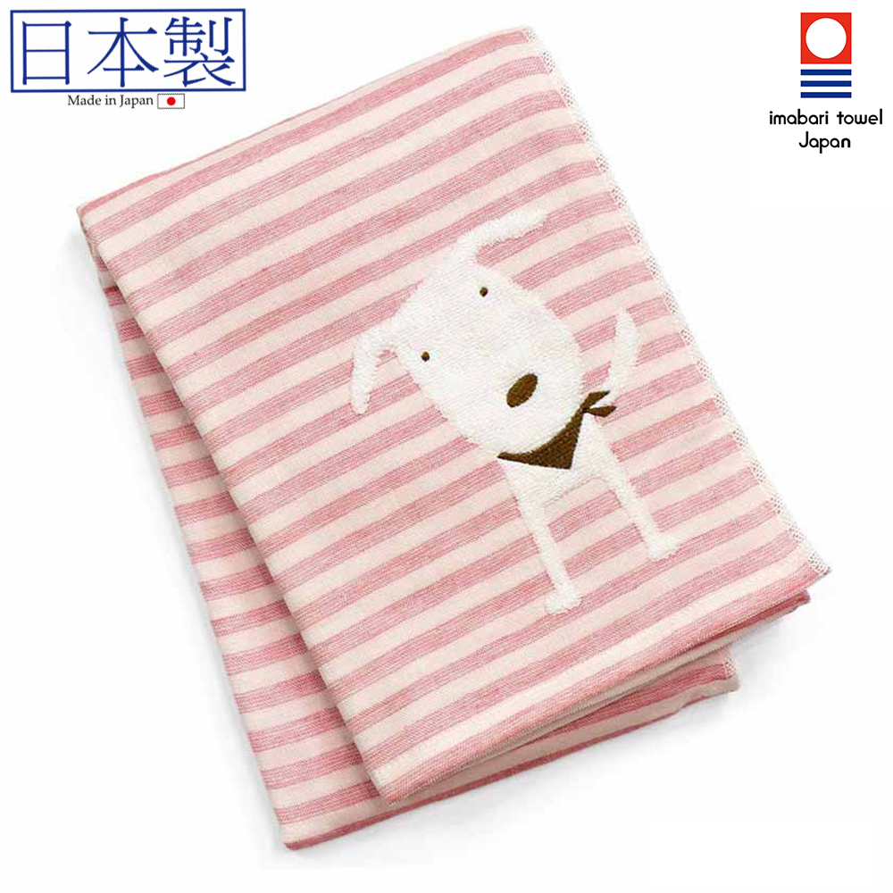 日本今治xSelbie Pon白犬 絨毛拼紗巾雙面大浴巾 (粉紅) 60x120 (日本製)
