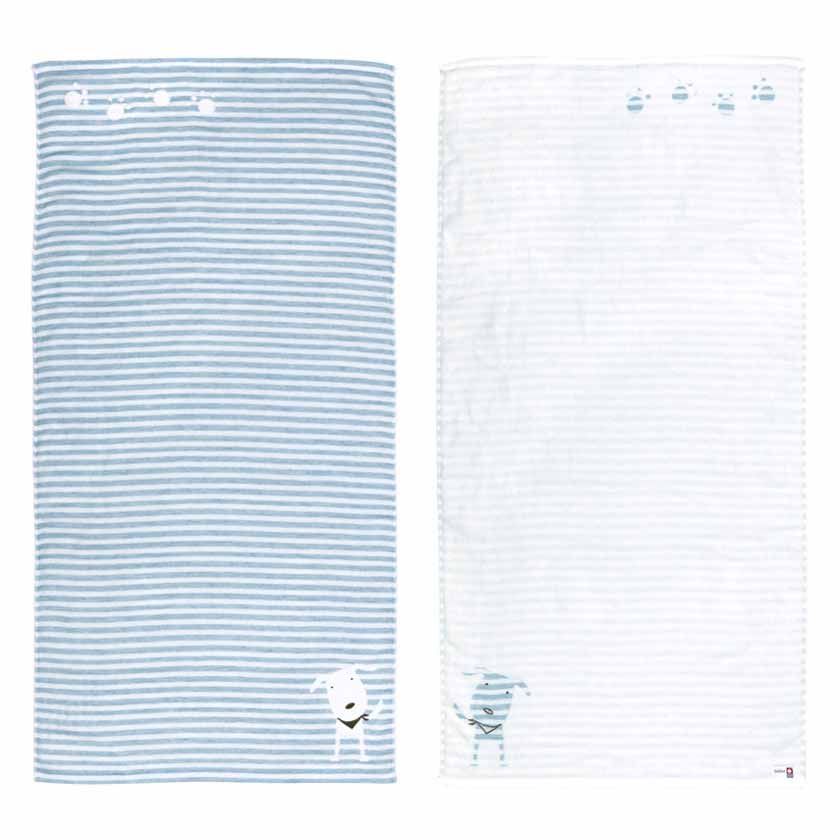 日本今治xSelbie Pon白犬 絨毛拼紗巾雙面大浴巾 (粉藍) 60x120 (日本製)